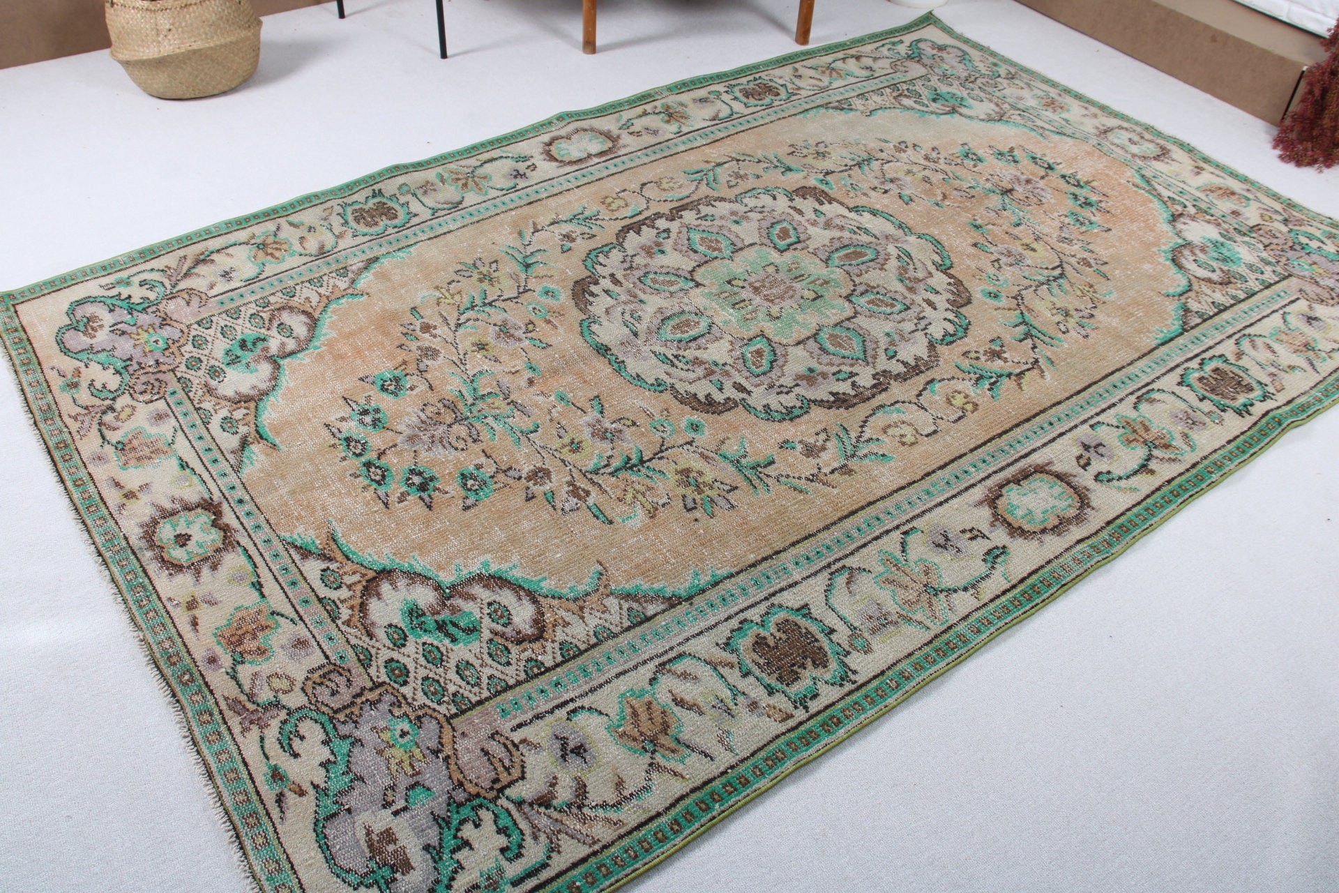 Türk Halısı, Vintage Halı, 5.6x8.8 ft Büyük Halı, Yatak Odası Halısı, Aztek Halısı, Yemek Odası Halıları, Ev Dekor Halısı, Turuncu Yer Halıları, Mutfak Halıları