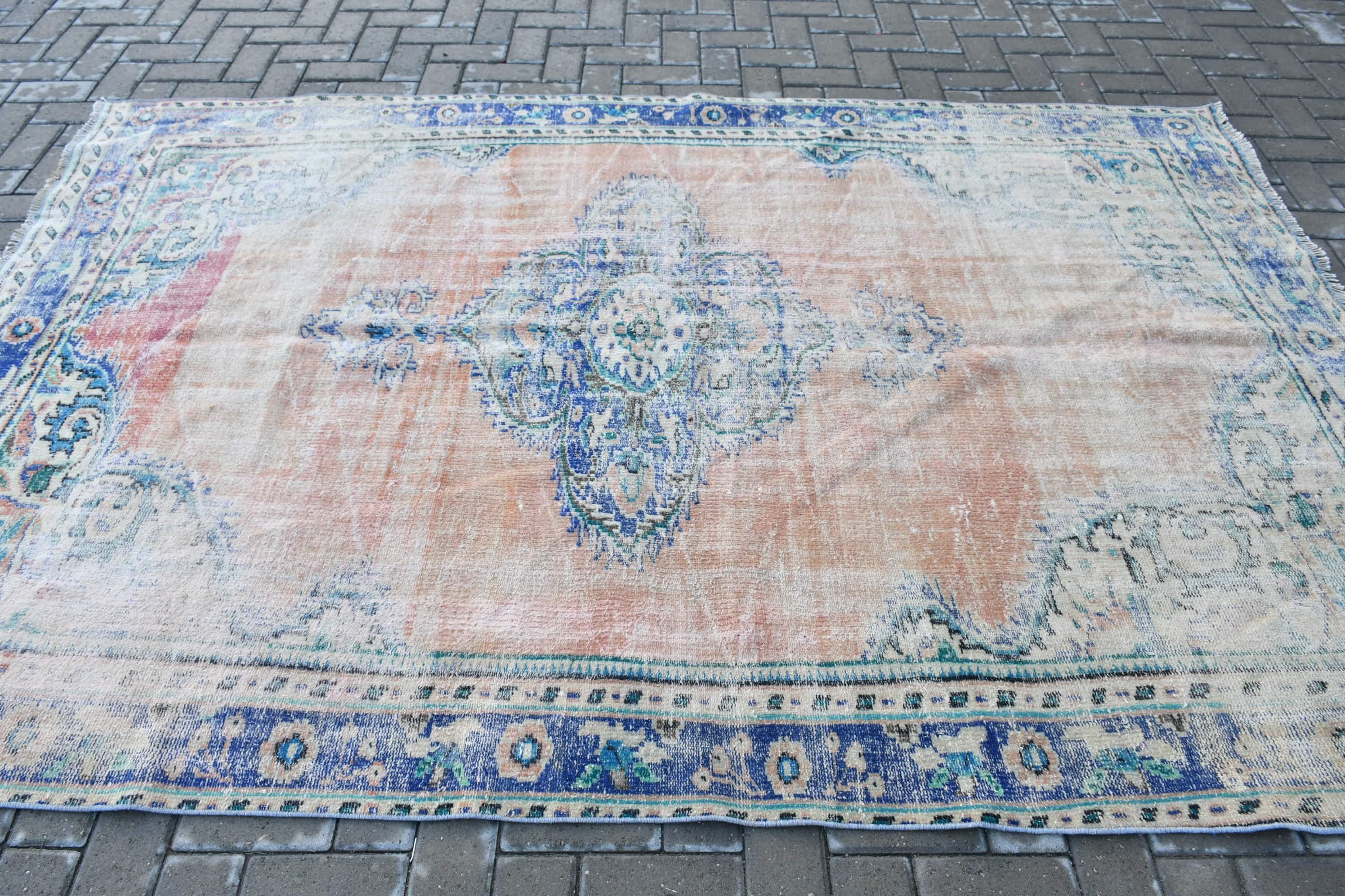 Oushak Halı, Anadolu Halısı, Vintage Halı, 6x8.9 ft Büyük Halı, Turuncu Oryantal Halı, Yatak Odası Halıları, Türk Halıları, Aztek Halısı, Yemek Odası Halısı