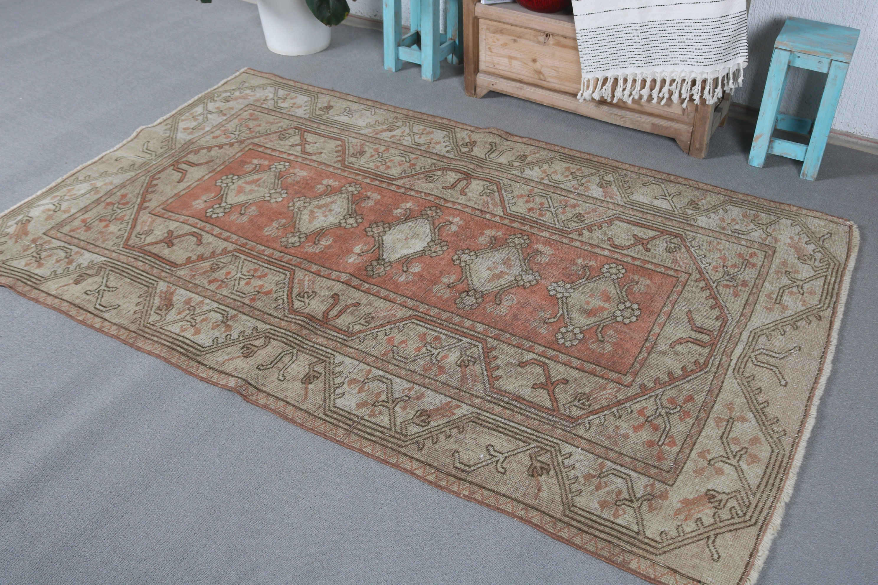 Brown Oushak Rug, Vintage Rug, 4.1x6.6 ft Area Rugs, Floor Rug, Rugs for Kitchen, Cool Rug, Oriental Rugs, Bedroom Rugs, Turkish Rug