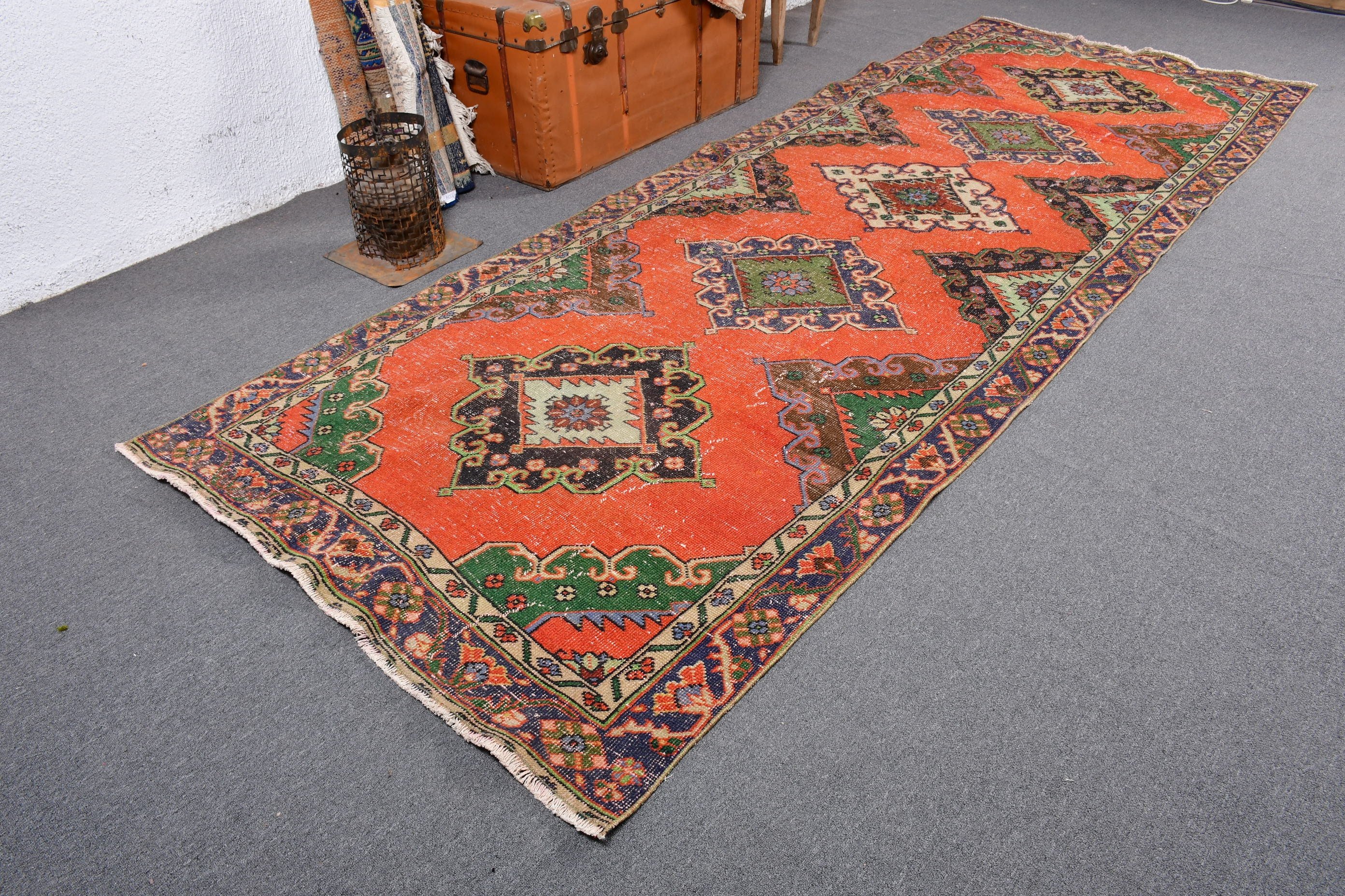 Turuncu Fas Halısı, Beni Ourain Runner Halıları, 4.3x12.1 ft Runner Halıları, Yer Halıları, Ev Dekor Halıları, Vintage Halılar, Koridor Halısı, Türk Halısı