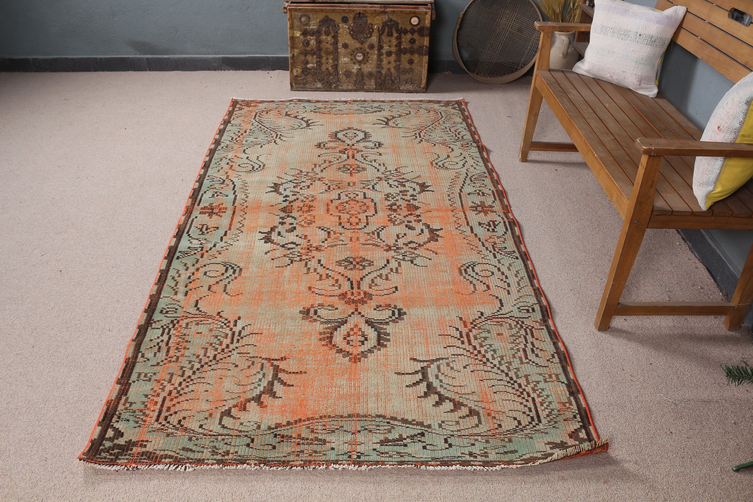 Çocuk Odası Halıları, Turuncu Fas Halıları, Vintage Halı, Oturma Odası Halısı, Anadolu Halısı, Yer Halıları, Boho Halısı, 4,4x8,1 ft Alan Halısı, Türk Halısı