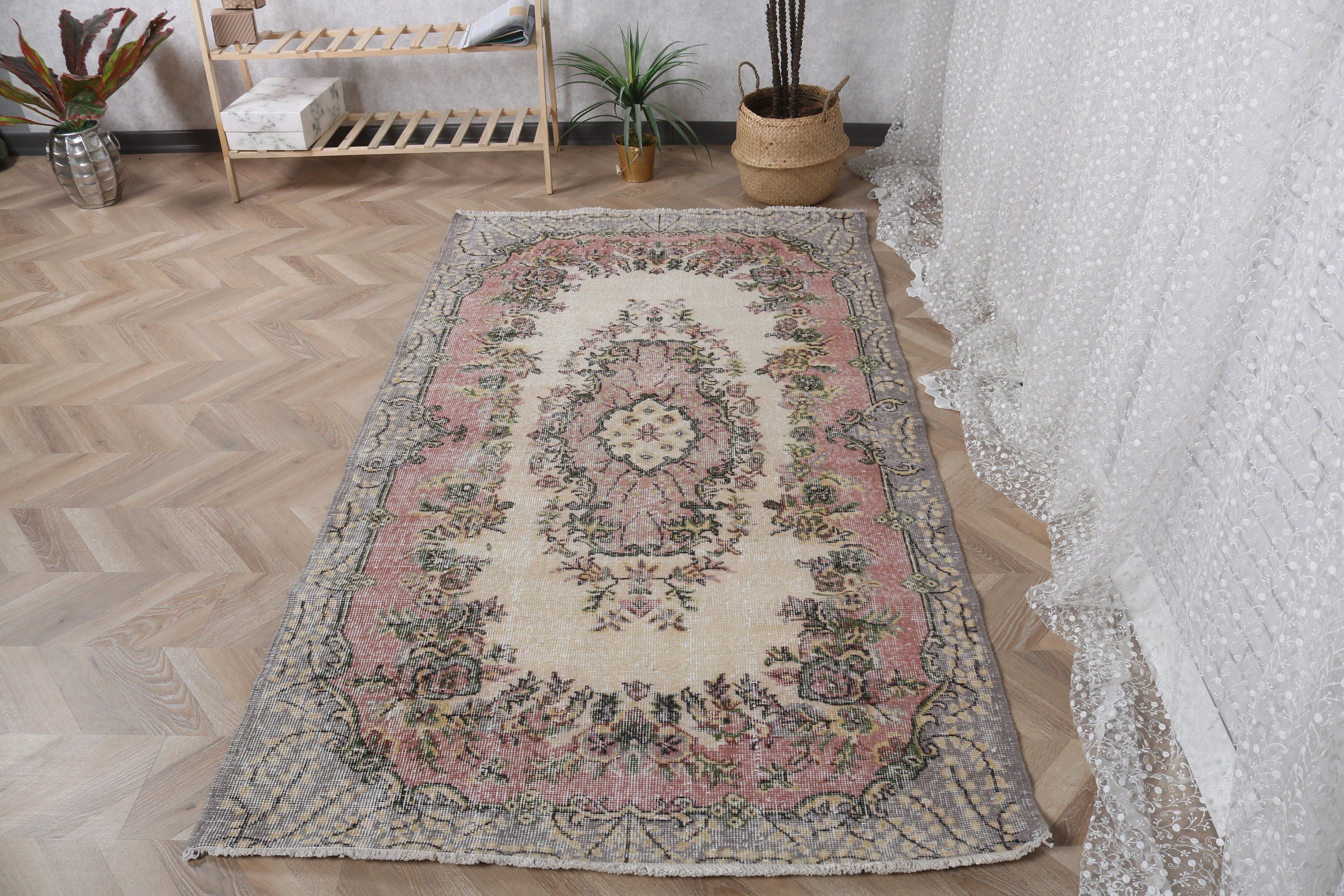 Türk Halısı, Fas Halısı, Gri Oushak Halısı, Kabile Halısı, Vintage Halı, 4x7,2 ft Alan Halısı, Oryantal Halı, Oturma Odası Halısı, Yemek Odası Halısı