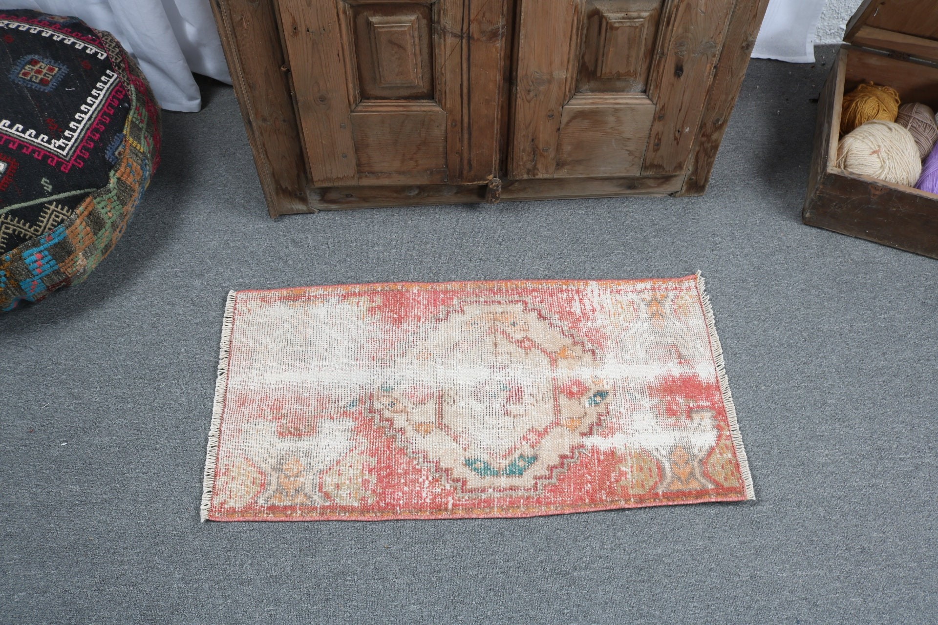 Vintage Halılar, Paspas Halıları, 1.4x2.8 ft Küçük Halılar, Yer Halıları, Türk Halıları, Bej Lüks Halı, Boho Halıları, Mutfak Halısı, Yatak Odası Halıları