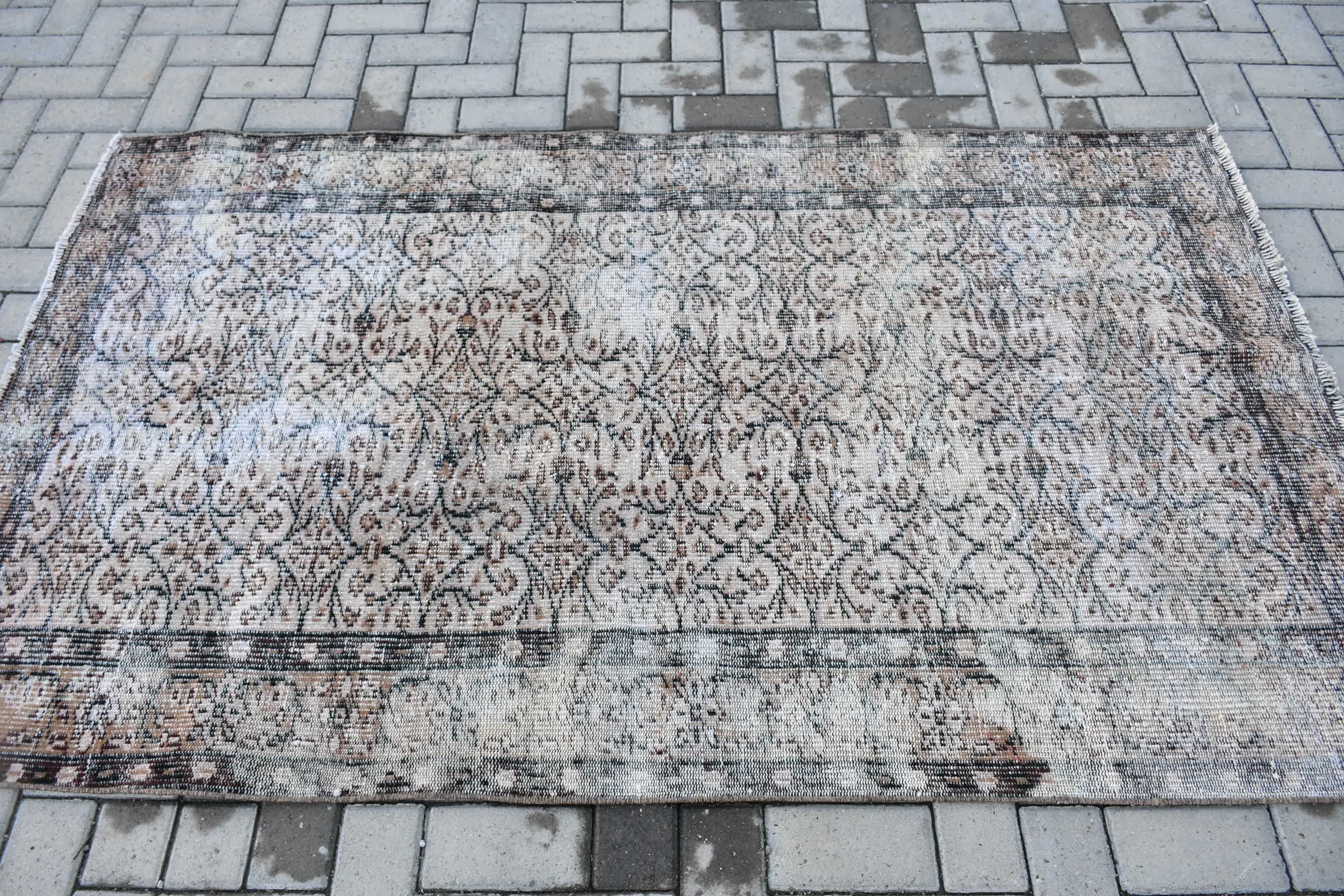 Turkish Rug, Floor Rugs, Nursery Rug, Brown  4x6.7 ft Area Rug, Dining Room Rugs, Rugs for Bedroom, Vintage Rug