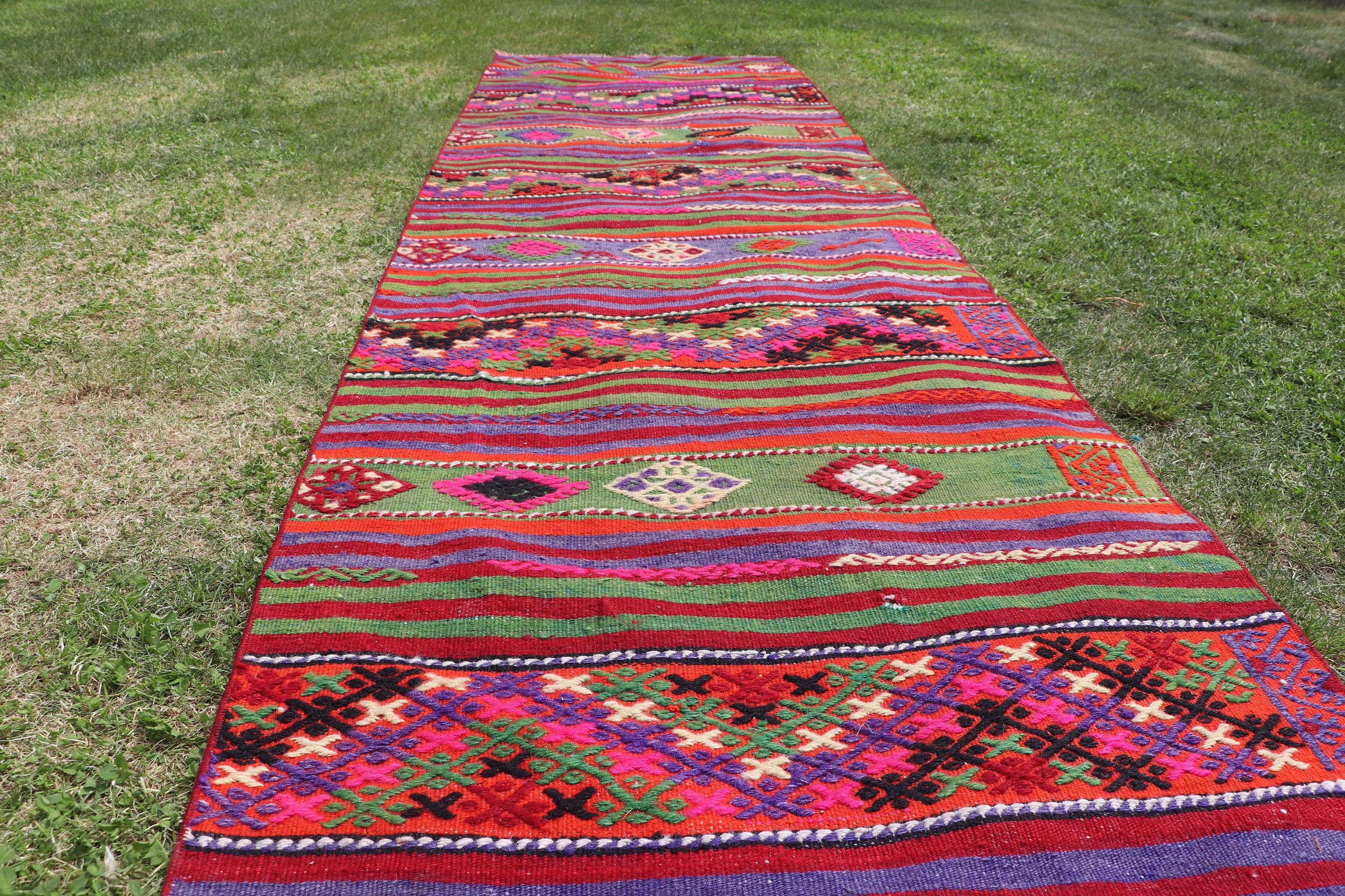 2.9x10.7 ft Runner Halılar, Vintage Halılar, Kilim, Beni Ourain Runner Halılar, Gökkuşağı Anadolu Halıları, Yatak Odası Halısı, Yün Halılar, Türk Halıları