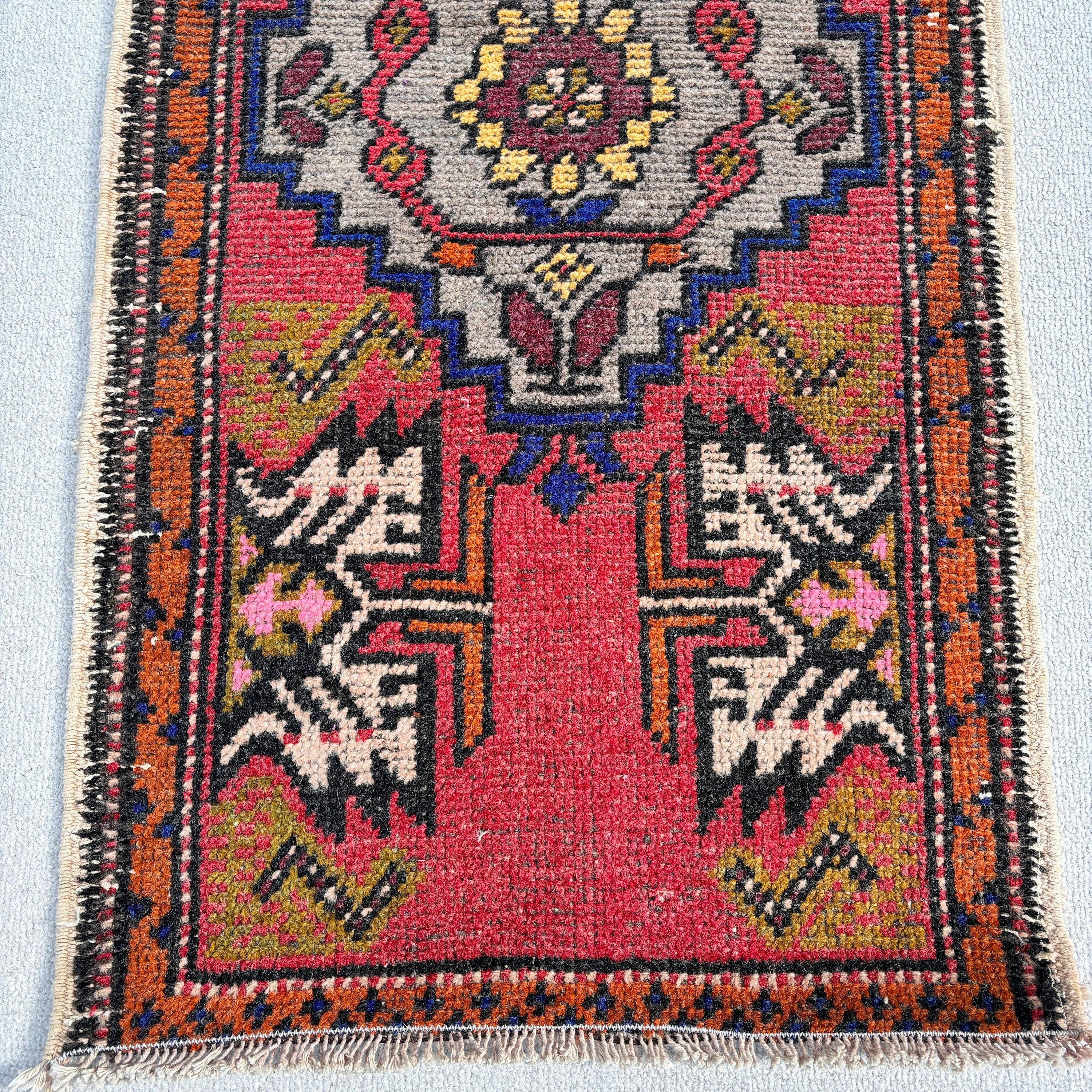 Kırmızı Fas Halıları, Vintage Halı, Küçük Alan Halıları, El Dokuma Halı, Banyo Halısı, Türk Halıları, Yer Halısı, Dış Mekan Halısı, 1.7x3 ft Küçük Halı