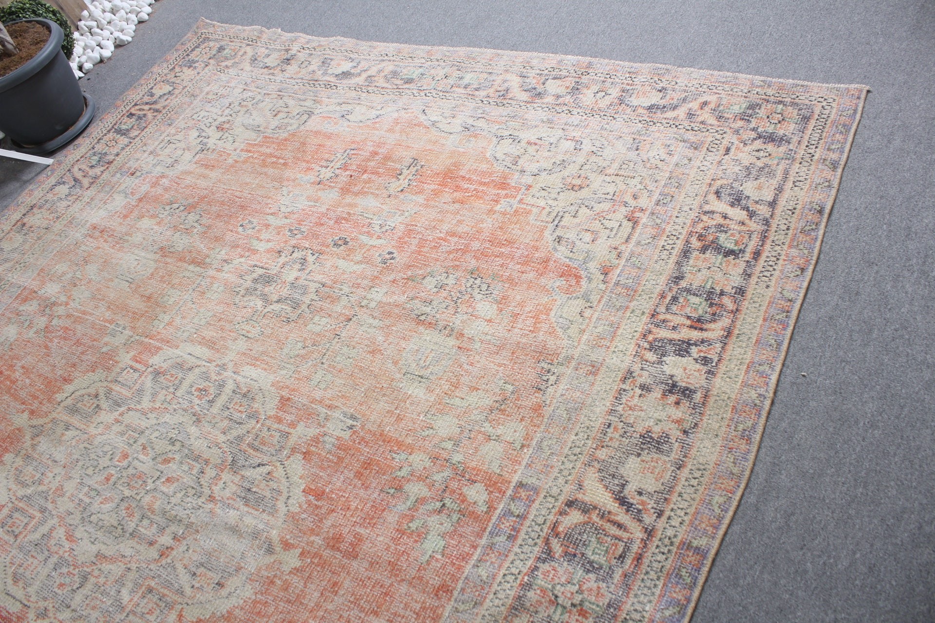 Living Room Rug, Vintage Rug, Orange  7.5x9.9 ft Oversize Rug, Turkish Rug, Anatolian Rug, Oushak Rug, Bohemian Rug, Salon Rug