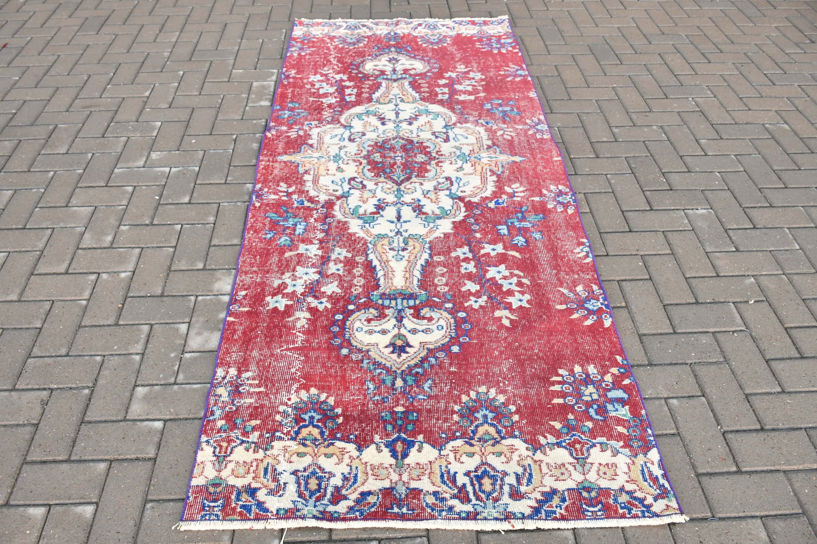 Kitchen Rug, Oriental Rug, Vintage Rugs, Rugs for Bedroom, Red Floor Rug, Turkish Rug, Bedroom Rug, Dining Room Rugs, 3.5x8.2 ft Area Rug