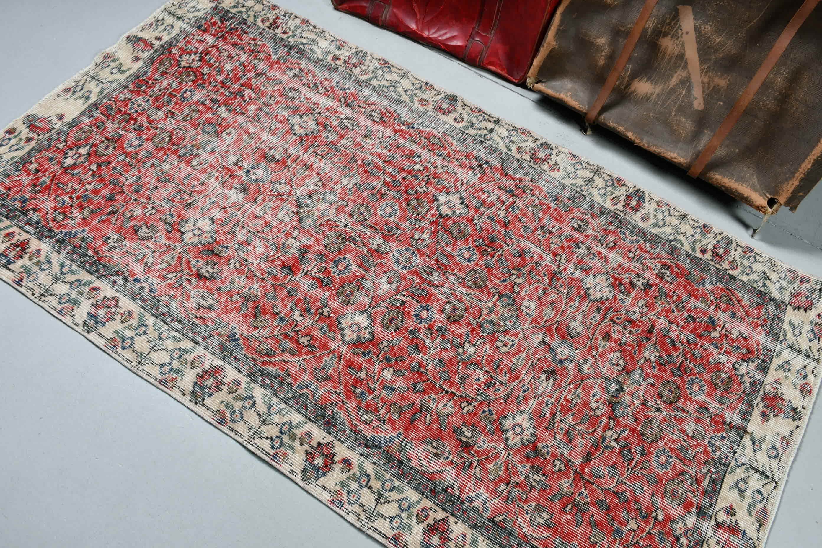 Vintage Halılar, 3,5x6,4 ft Aksan Halıları, Mutfak Halısı, Tasarımcı Halıları, Giriş Halısı, Türk Halısı, Kırmızı Oryantal Halı, Anadolu Halıları