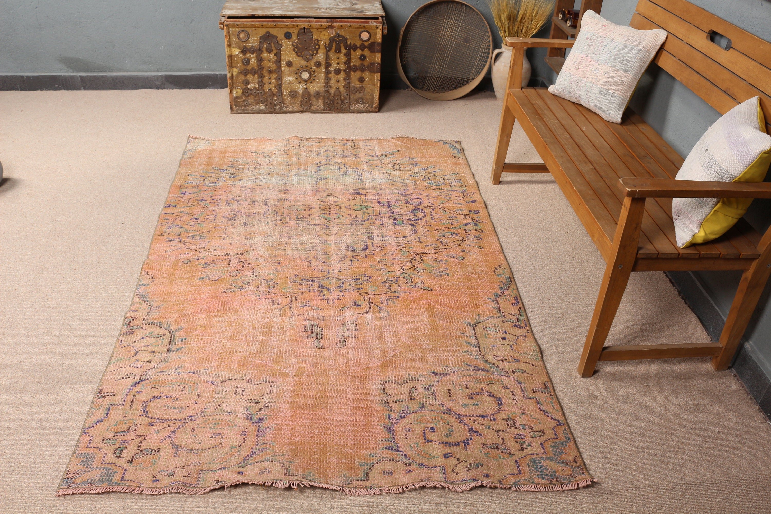 Dining Room Rug, Rugs for Bedroom, Bedroom Rug, Vintage Rug, Anatolian Rugs, Brown Floor Rugs, 4.4x6.6 ft Area Rugs, Turkish Rug, Muted Rug