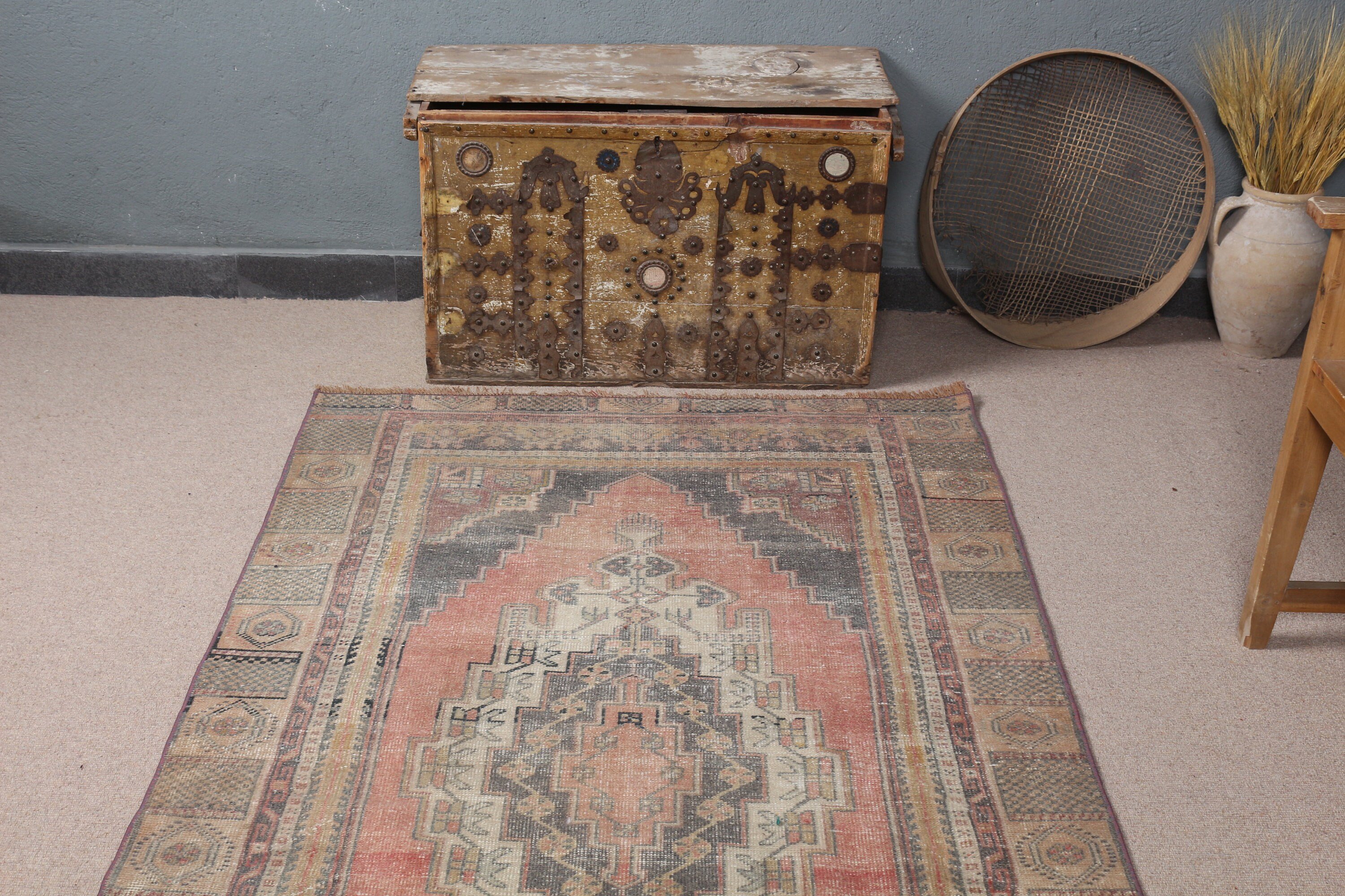 3.8x6.9 ft Area Rug, Rugs for Living Room, Floor Rugs, Turkish Rugs, Vintage Rug, Wool Rugs, Distressed Rug, Red Kitchen Rug