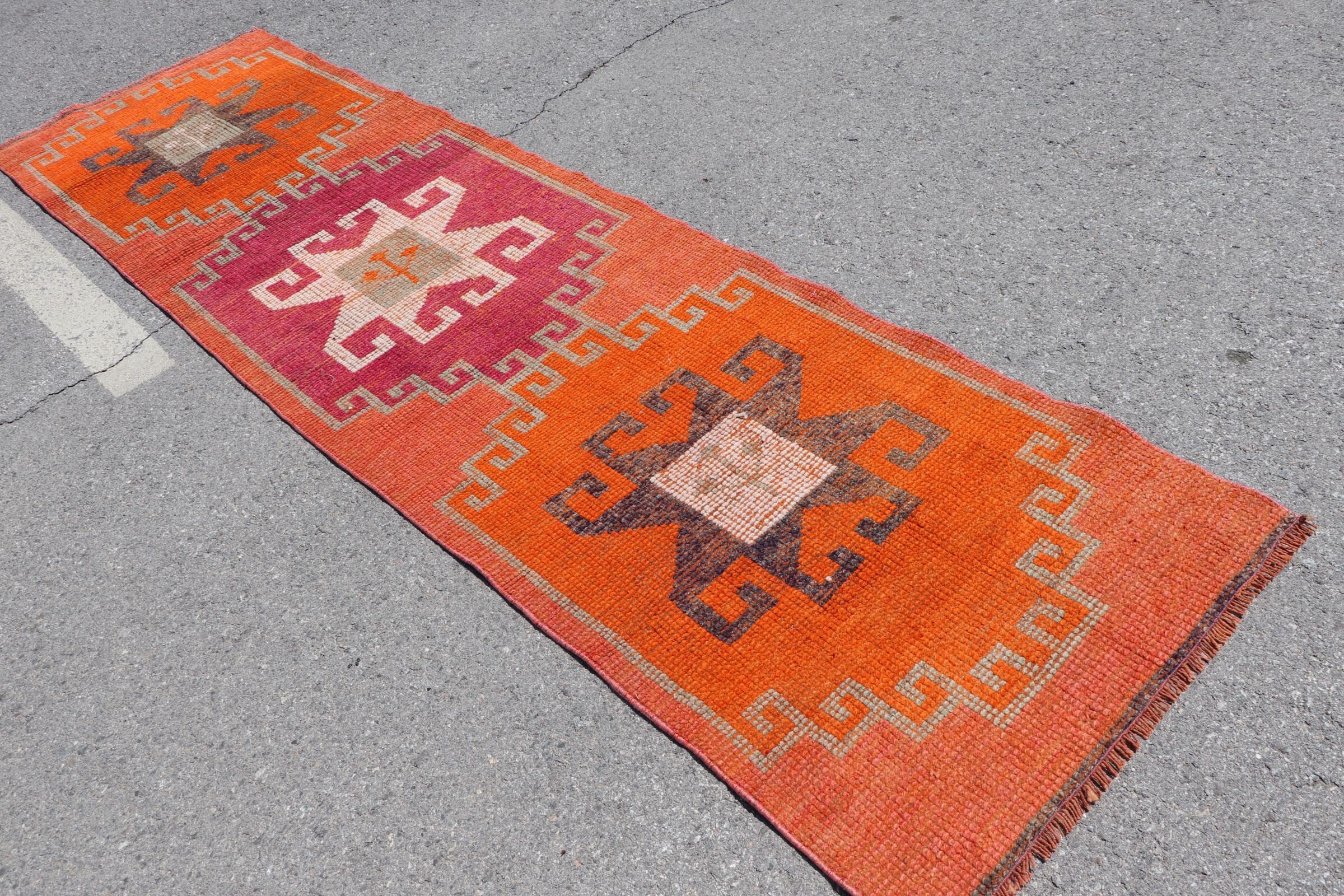 Oushak Rug, Vintage Decor Rug, Vintage Rug, Turkish Rug, 2.8x10.4 ft Runner Rug, Rugs for Stair, Bedroom Rug, Orange Floor Rug, Stair Rug