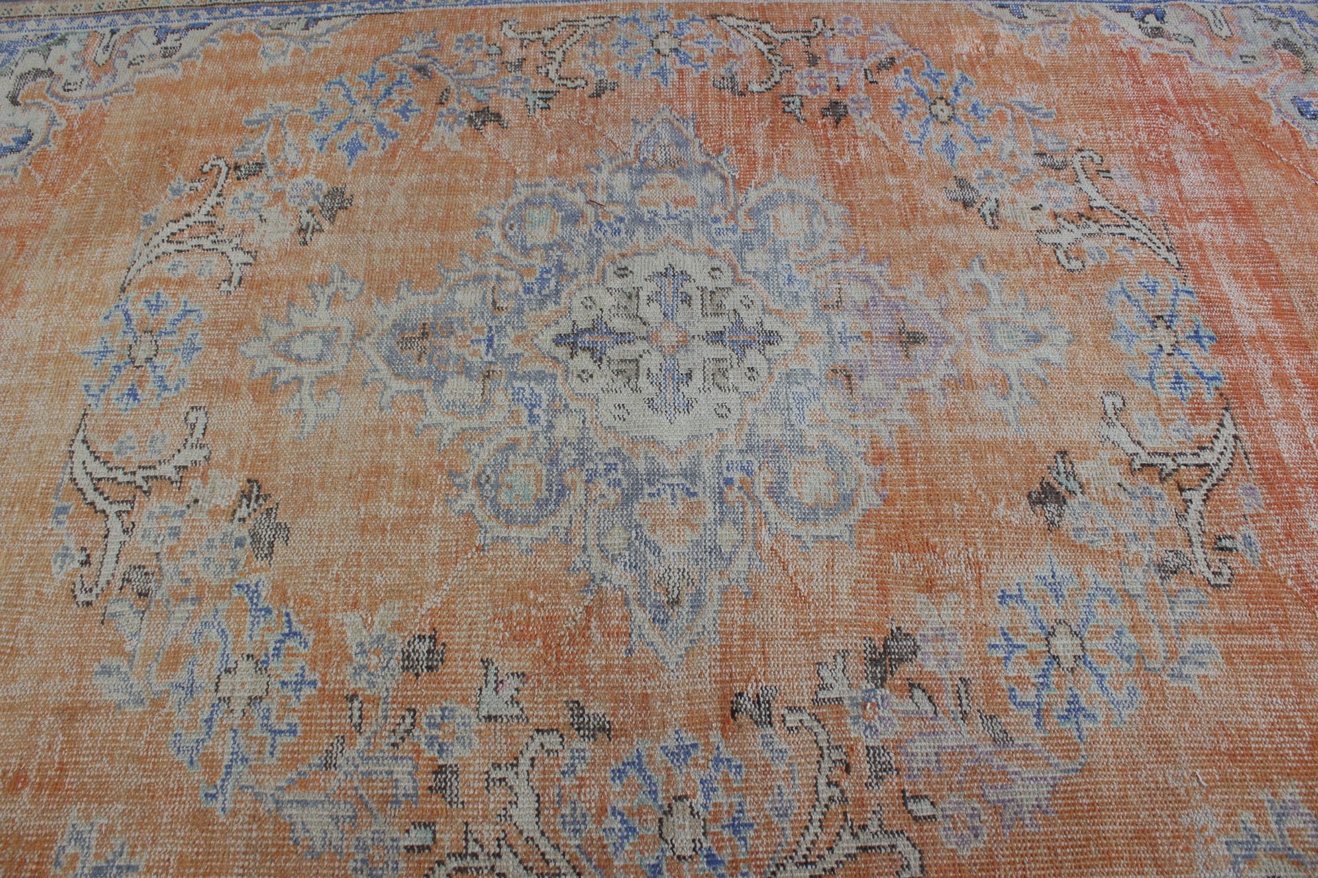 Turuncu Soğuk Halı, Vintage Halılar, Türk Halısı, Yer Halısı, Salon Halısı, 5.8x10.4 ft Büyük Halı, Yatak Odası Halısı, Yatak Odası Halıları, Oryantal Halı