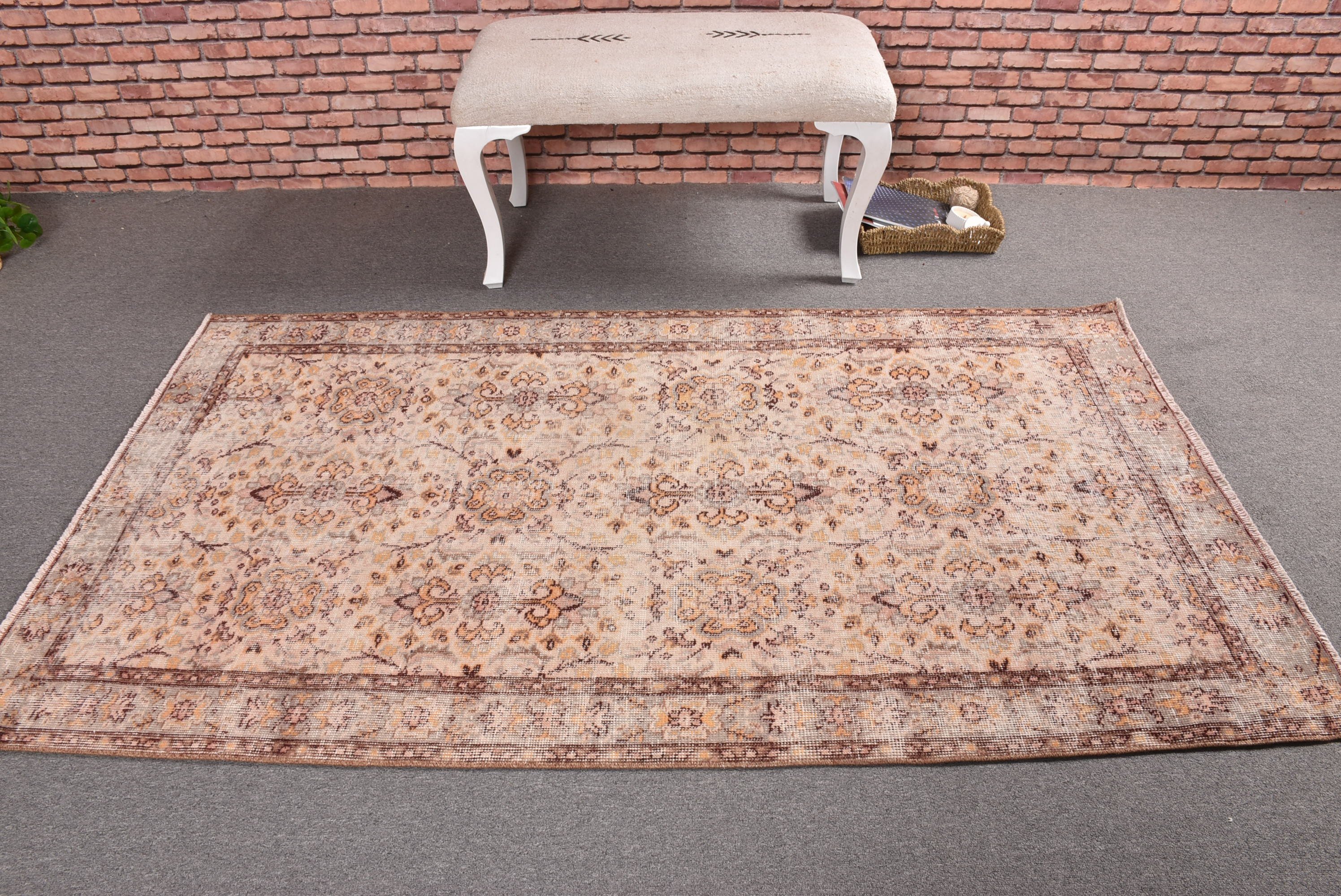 Kitchen Rugs, Oushak Rug, Beige Antique Rugs, Nursery Rug, Turkish Rugs, Aesthetic Rug, Anatolian Rugs, Vintage Rugs, 3.7x6.6 ft Area Rug