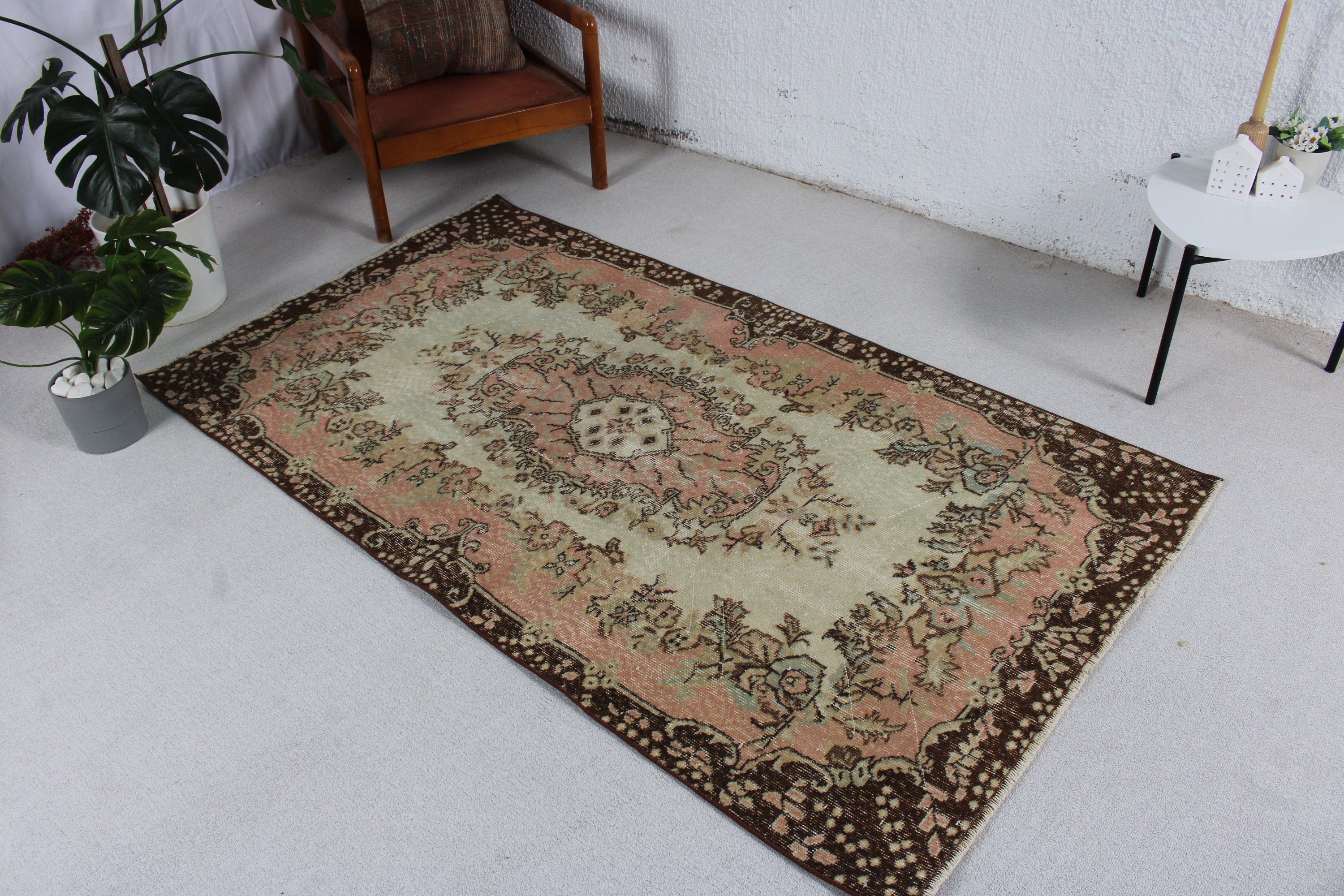 El Dokuma Halı, Kahverengi Yün Halı, Antika Kilimler, Vintage Halılar, Vintage Dekor Halı, Türk Halısı, Mutfak Halısı, Boho Alan Halıları, 3,7x6,5 ft Alan Halısı