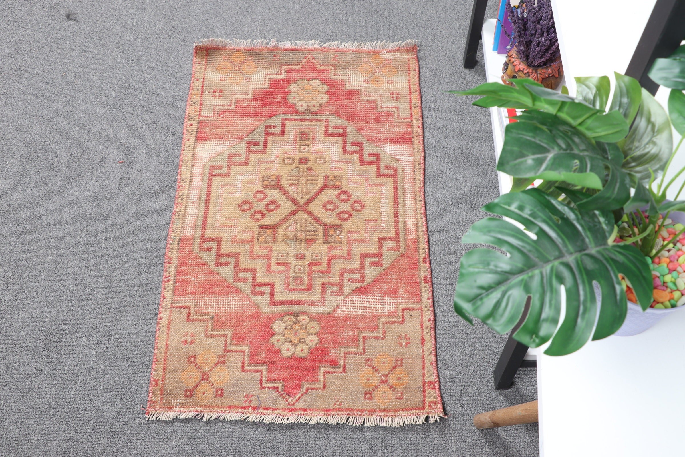 Bathroom Rugs, Turkish Rugs, Entryway Rug Rugs, Wool Rugs, Red Floor Rug, Vintage Rug, Rugs for Bedroom, Bedroom Rug, 1.4x2.5 ft Small Rugs