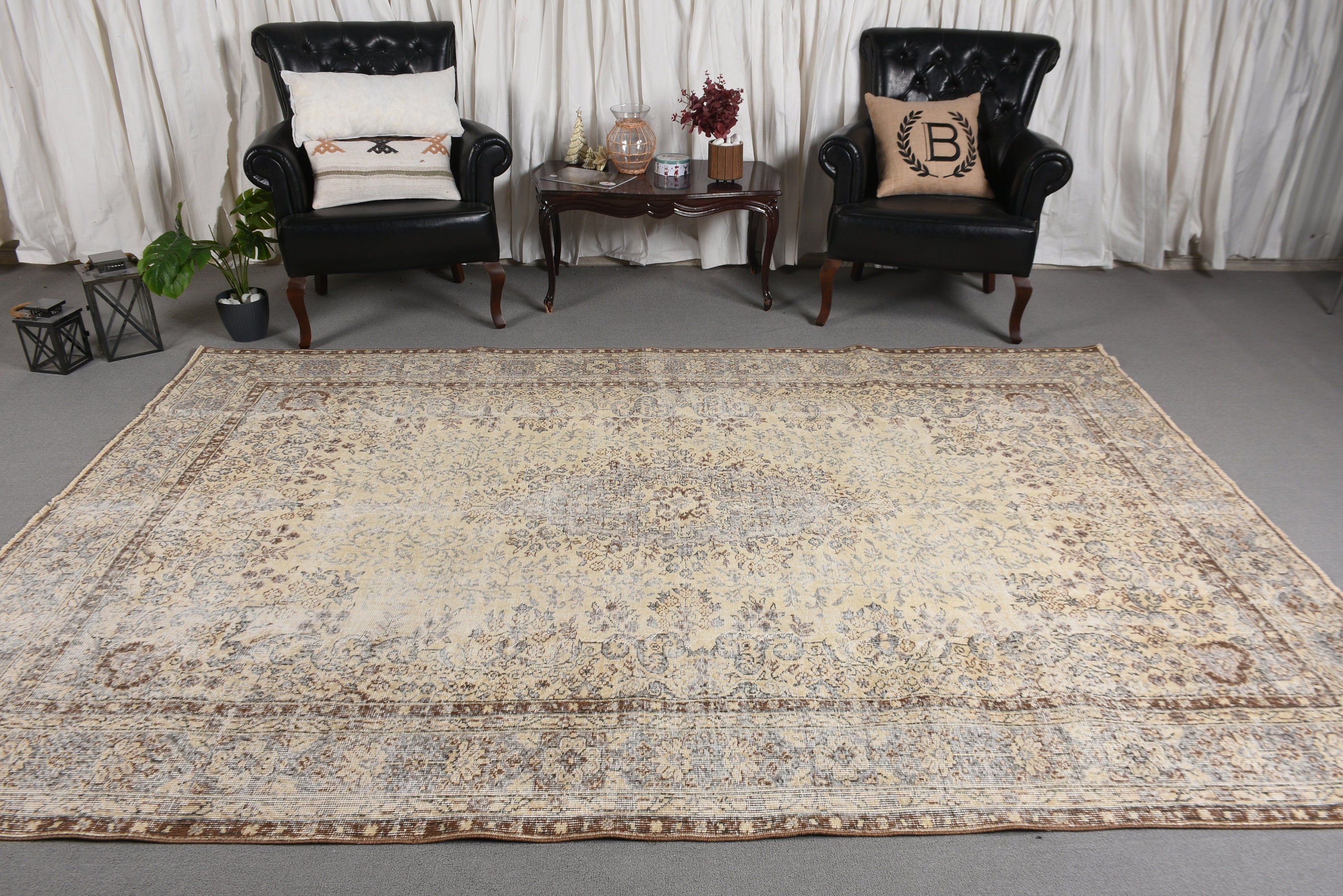 Traditional Rug, Antique Rug, Dining Room Rug, Beige Antique Rug, 7x10.1 ft Oversize Rug, Turkish Rug, Vintage Rugs, Boho Rugs, Salon Rug