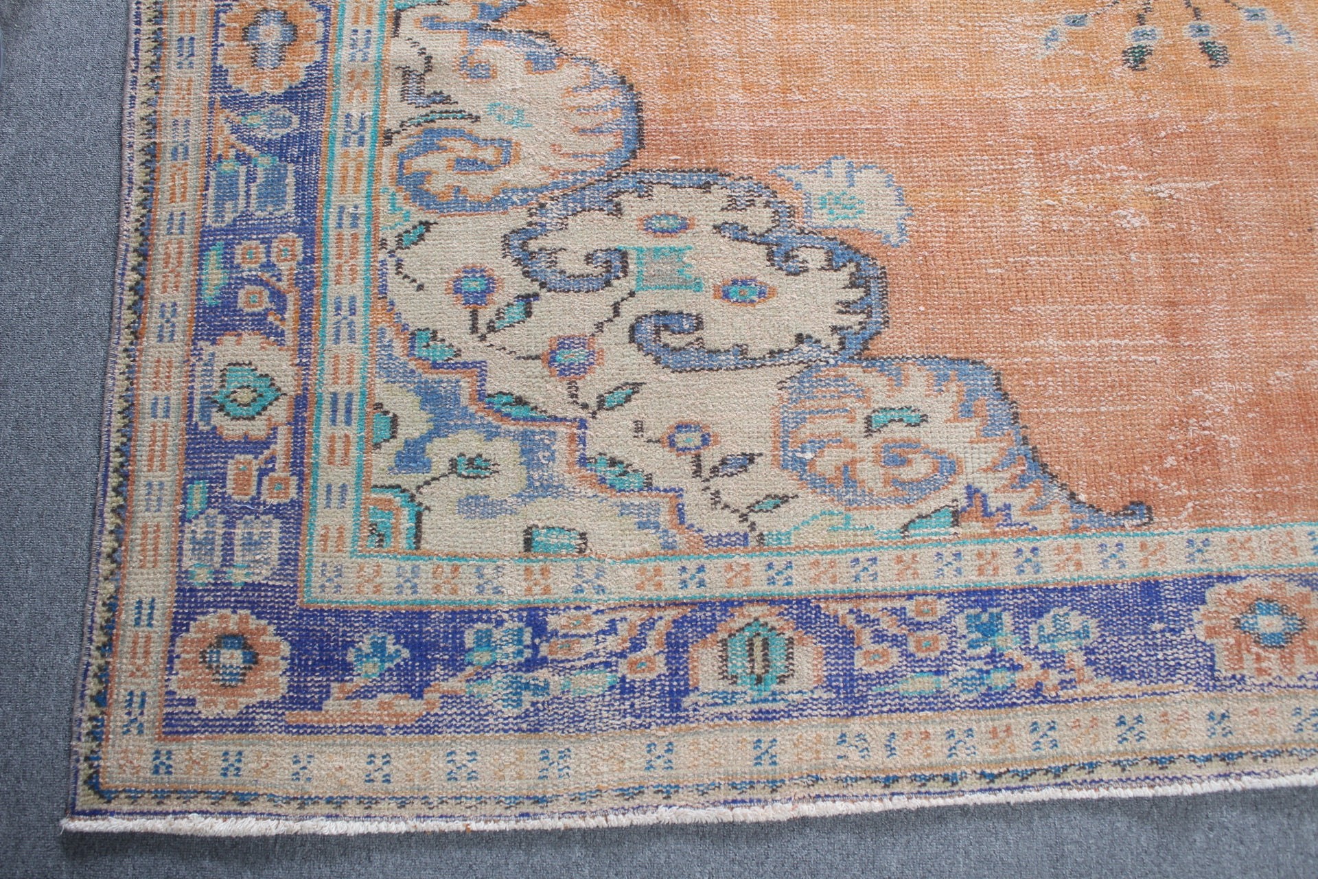 Kitchen Rug, Orange Oriental Rug, Turkish Rugs, Vintage Rug, Living Room Rugs, Antique Rug, 6.8x10.3 ft Oversize Rug, Dining Room Rug