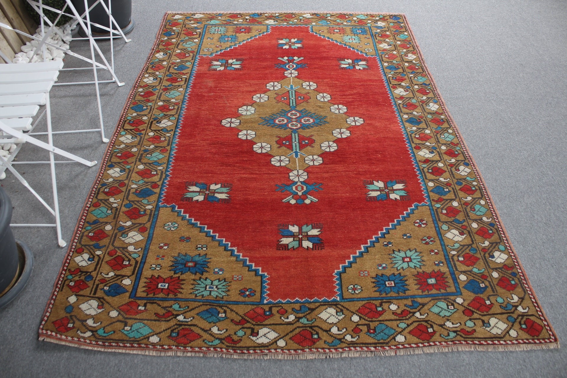 Yatak Odası Halıları, 5.1x7.2 ft Alan Halısı, Vintage Halılar, Antika Halı, Kırmızı Yer Halısı, Eskitilmiş Halı, Mutfak Halıları, Türk Halısı