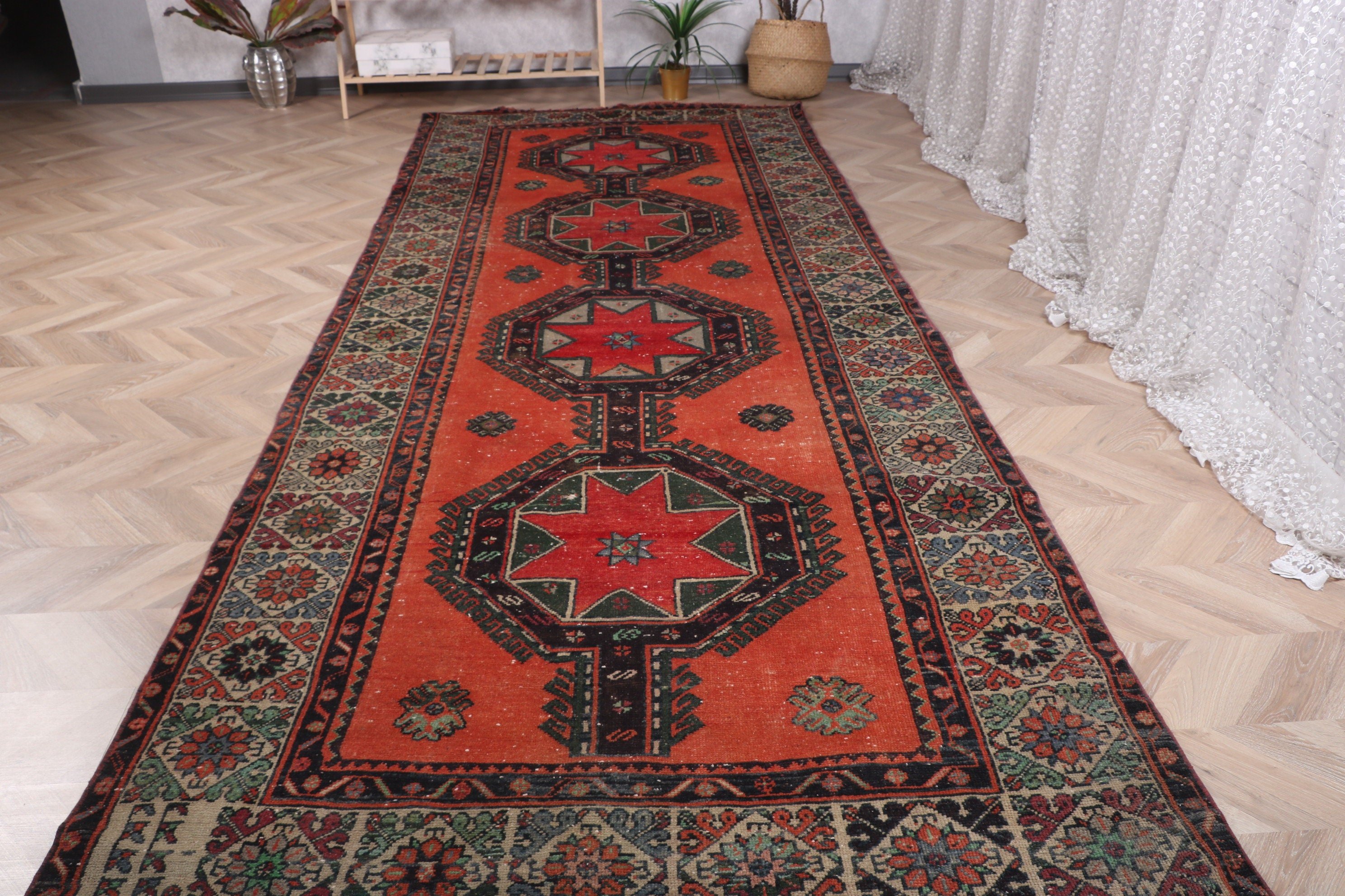 Vintage Halılar, Koridor Halıları, Koridor Halısı, Türkiye Halısı, Turuncu Oushak Halıları, Türk Halısı, Nötr Halı, 4,9x12,5 ft Runner Halıları, Düz Dokuma Halılar