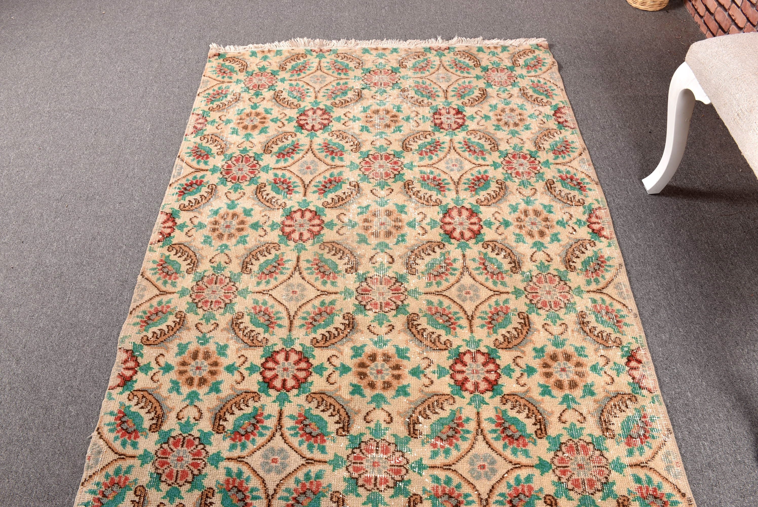 4x7.1 ft Area Rugs, Handmade Rug, Vintage Area Rugs, Vintage Rug, Neutral Rug, Green Antique Rugs, Turkish Rug, Anatolian Rug, Kitchen Rugs