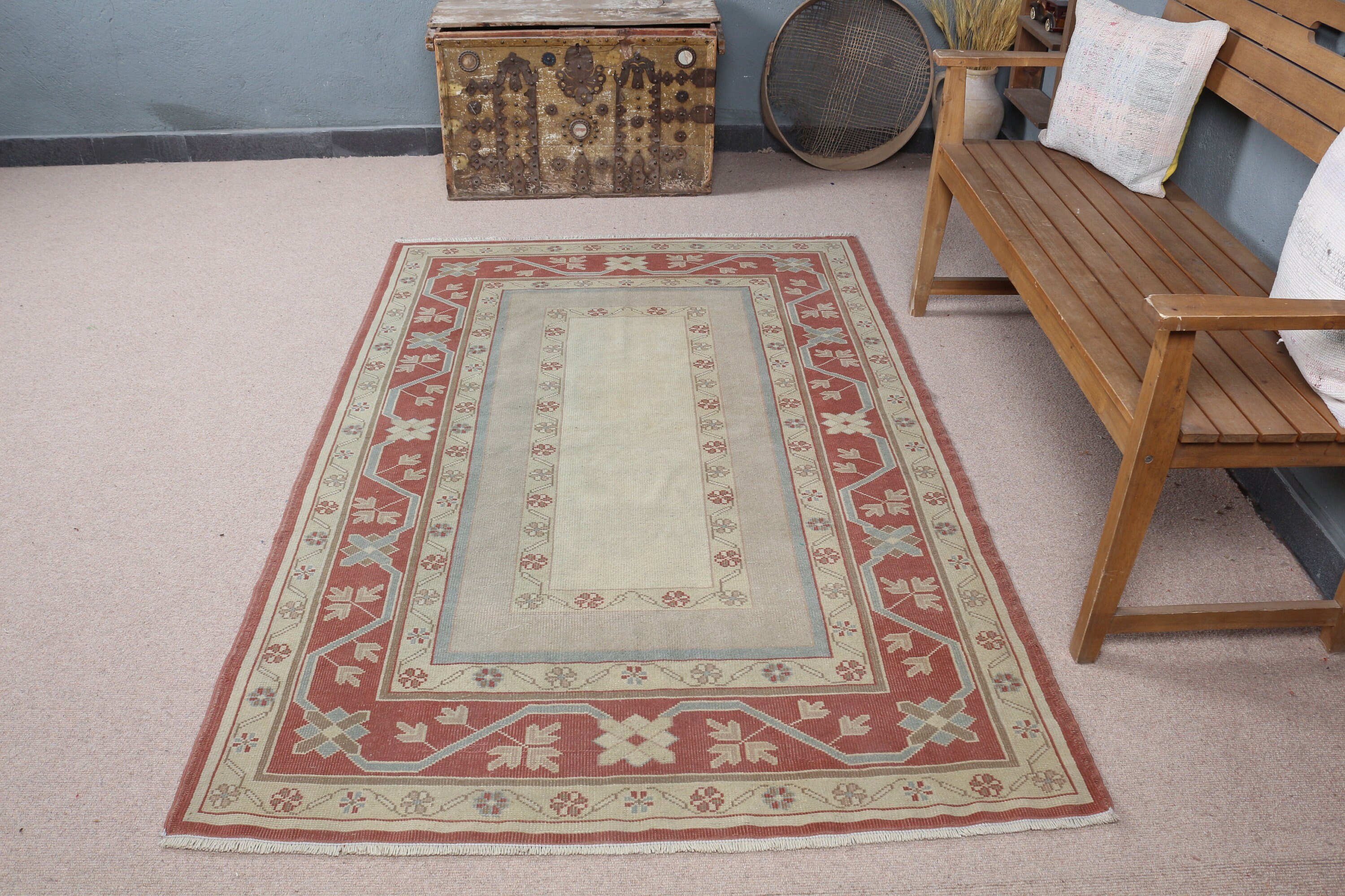 Turkish Rugs, Beige Bedroom Rugs, Boho Rug, Indoor Rug, Kitchen Rugs, Vintage Rug, Rugs for Kitchen, 4.2x6.5 ft Area Rug, Anatolian Rug