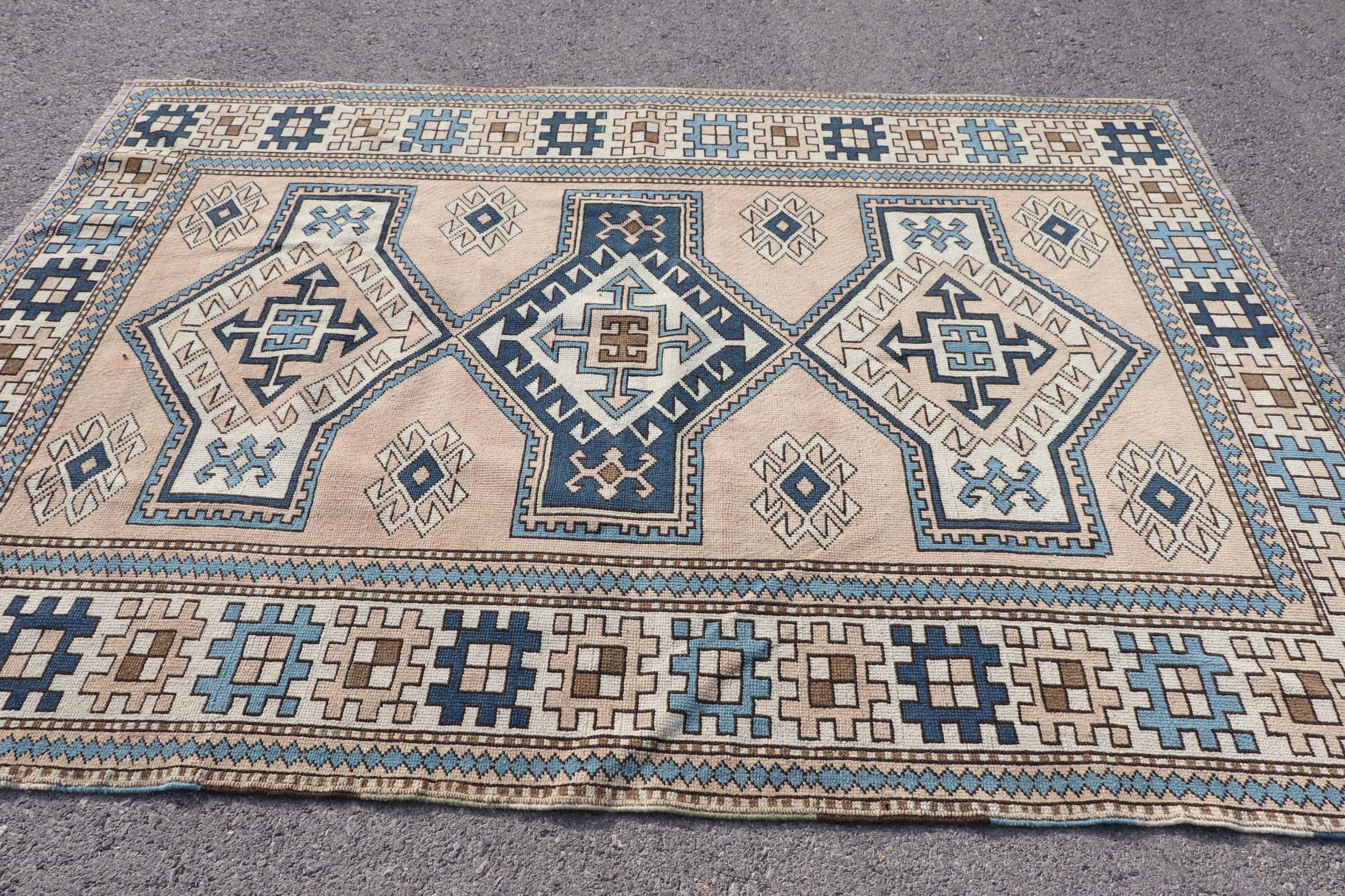 Yün Halı, Vintage Halılar, 6.1x8.2 ft Büyük Halı, Mavi Yatak Odası Halıları, Yatak Odası Halısı, Yemek Odası Halıları, Türk Halısı, Yemek Odası Halısı, Aztek Halısı