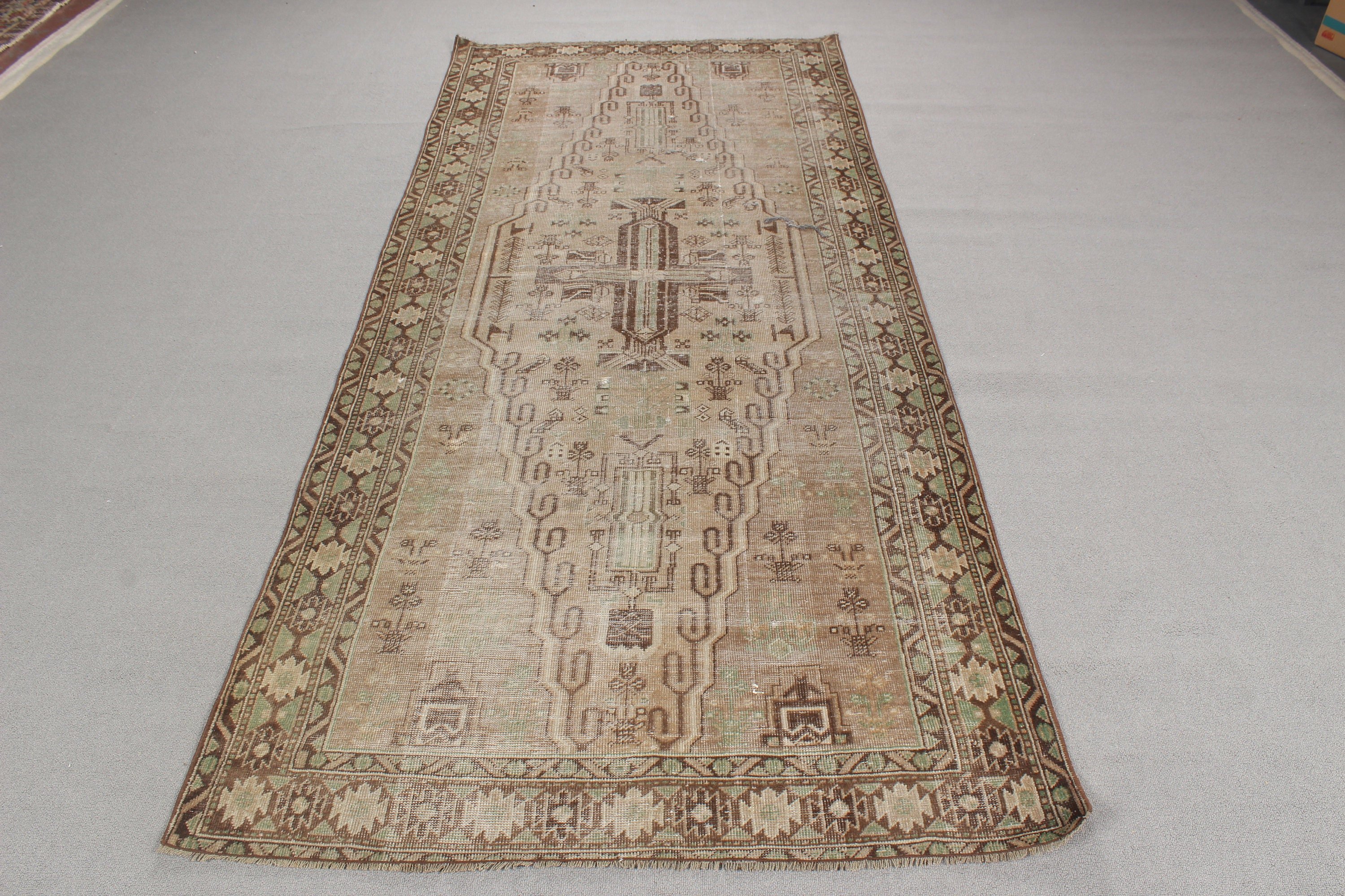 Wool Rug, Turkish Rug, Green Flatweave Rug, Vintage Rug, Oushak Area Rug, Tribal Rugs, Neutral Rug, Dining Room Rug, 3.8x9.3 ft Area Rugs