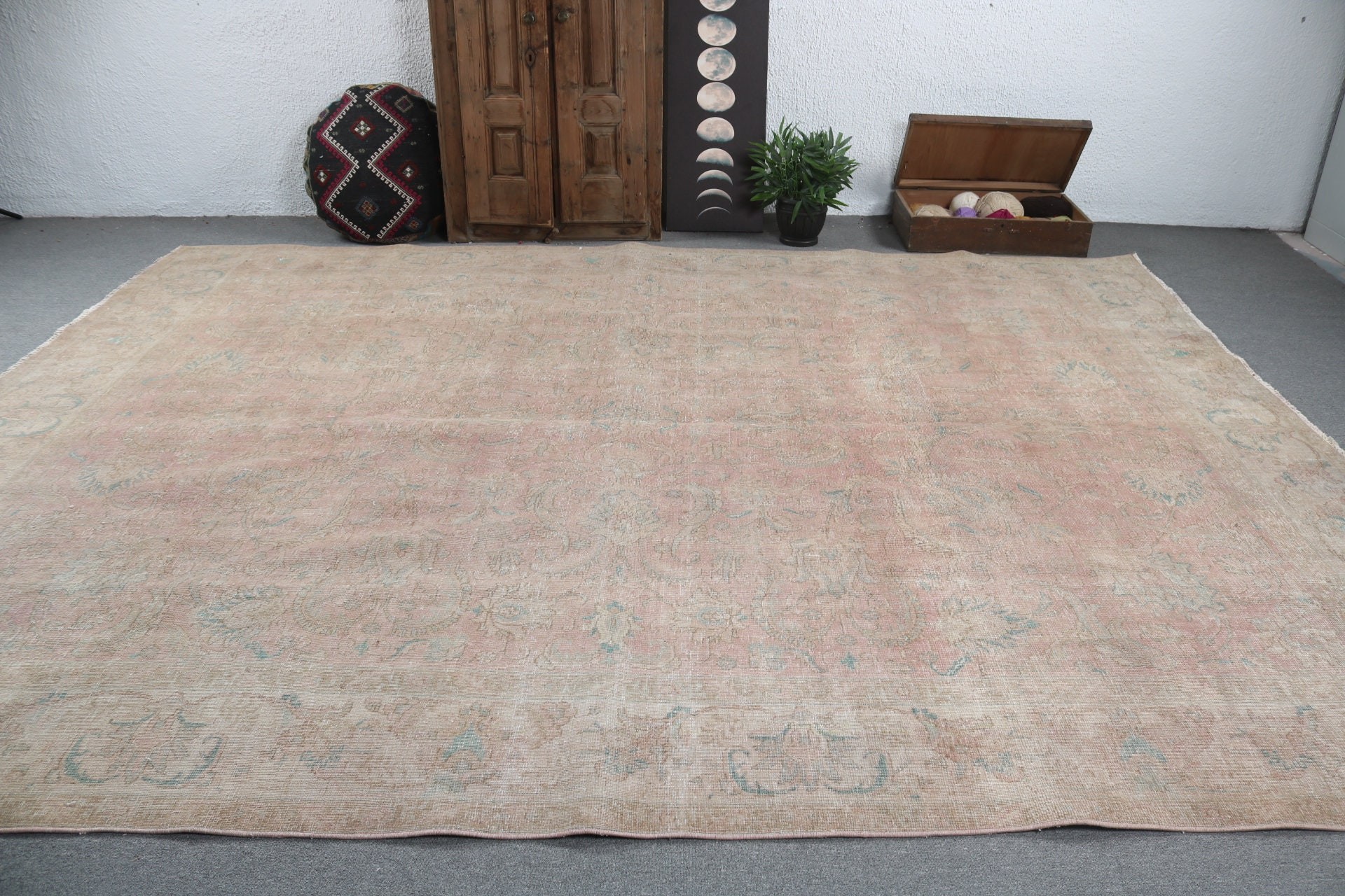 Pink Bedroom Rug, 10x12.7 ft Oversize Rugs, Geometric Rug, Salon Rugs, Oversize Turkish Rugs, Turkish Rug, Modern Rugs, Vintage Rugs