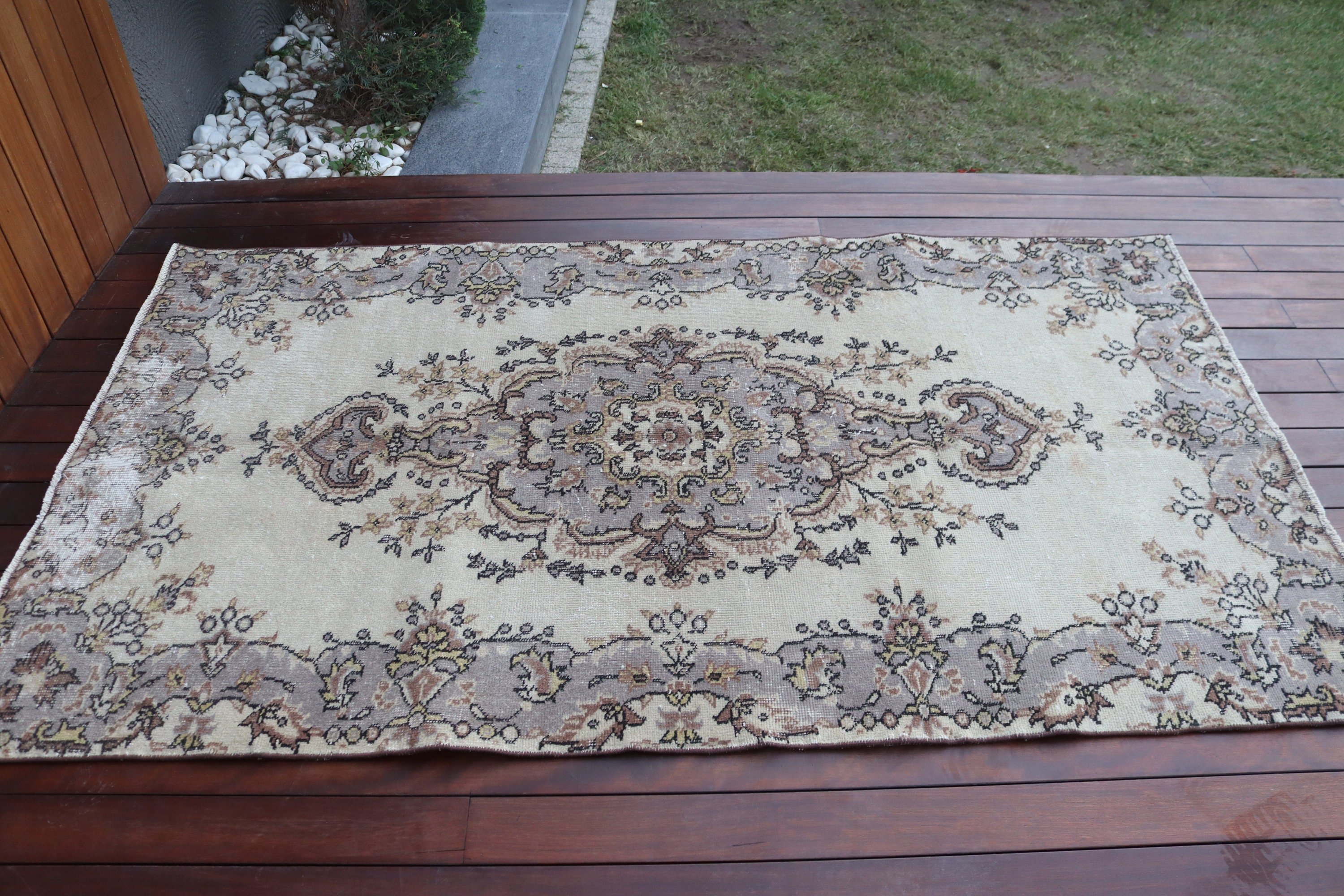 Mutfak Halıları, Bej İfade Halısı, Vintage Halı, 3,8x6,7 ft Alan Halıları, Yatak Odası Halısı, Oryantal Halılar, Türk Halıları, Boho Halısı