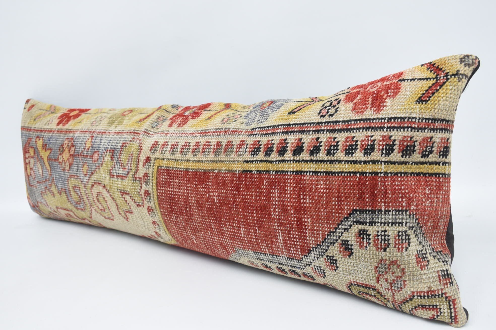 Throw Kilim Pillow, Pillow for Sofa, One Of A Kind Pillow Case, 16"x48" Red Pillow, Kilim Pillow Cover, Turkish Rugs Pillow