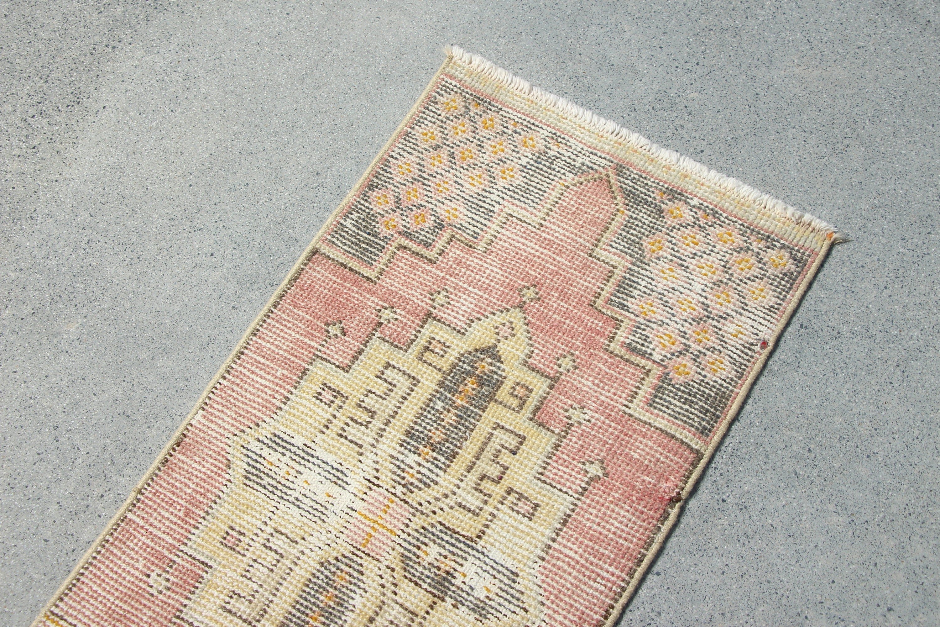 Wall Hanging Rugs, Floor Rug, Pink Cool Rugs, 1.4x3 ft Small Rug, Turkish Rug, Kitchen Rug, Rugs for Entry, Vintage Rug