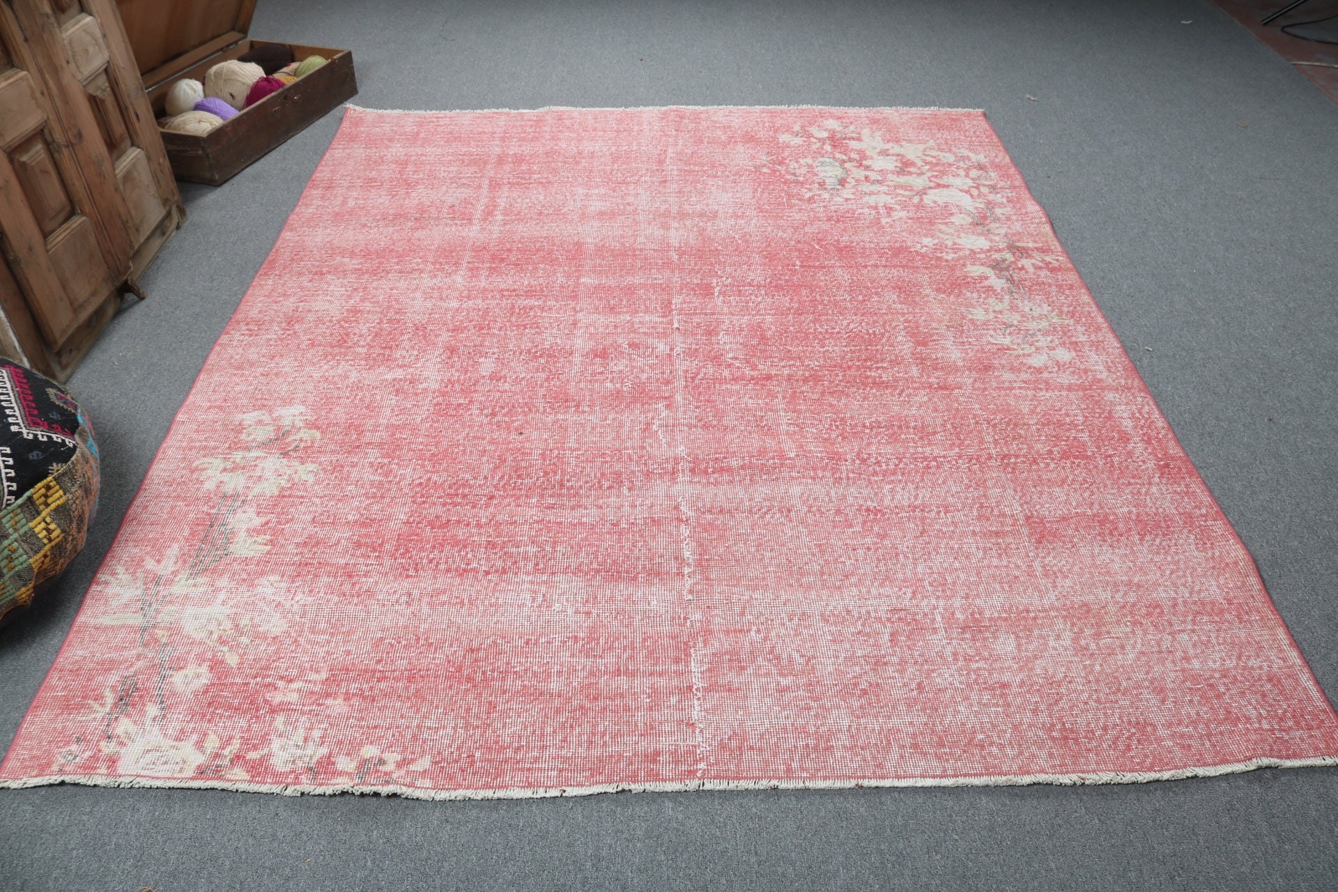 Salon Rug, Vintage Rug, 6.6x7.9 ft Large Rug, Floor Rug, Turkish Rug, Rugs for Living Room, Pink Bedroom Rugs, Dining Room Rugs, Boho Rug