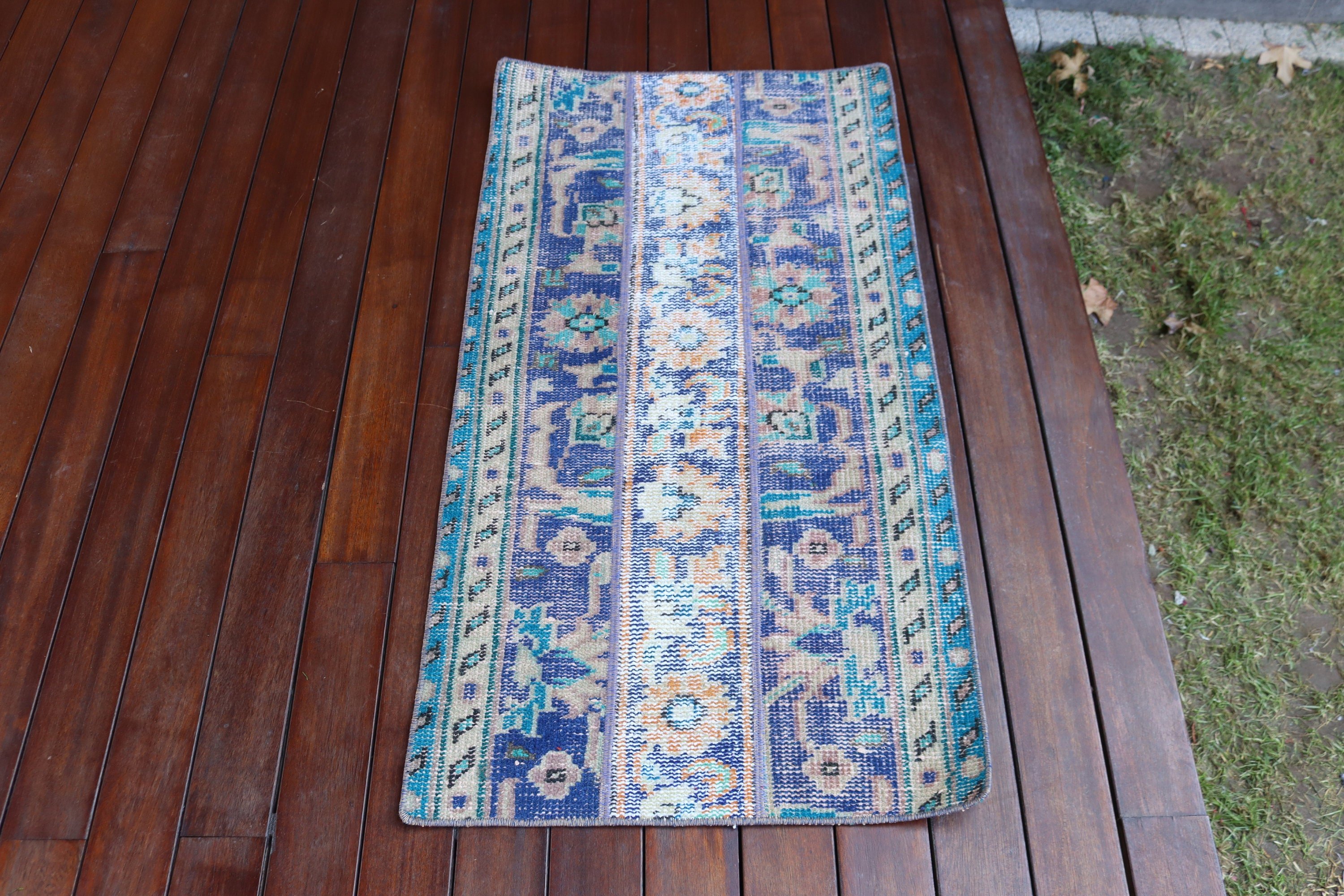 Mavi Düz Dokuma Halı, Vintage Halılar, Fas Halısı, 1.9x3.6 ft Küçük Halılar, Türk Halısı, Araba Paspas Halısı, Küçük Vintage Halılar