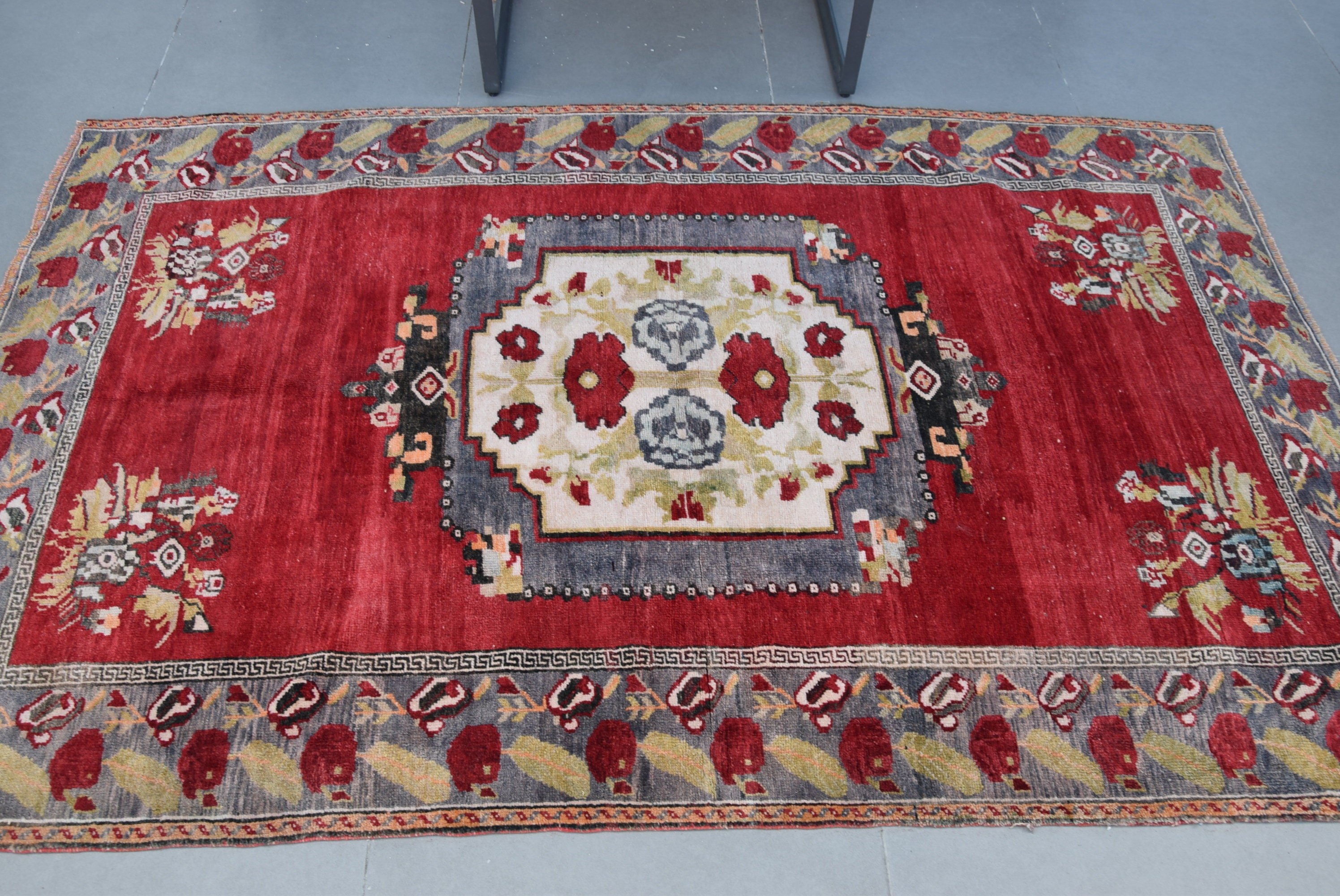Red Wool Rug, Dining Room Rug, Pastel Rug, Vintage Rug, Rugs for Nursery, 4.4x7 ft Area Rug, Turkish Rug, Anatolian Rug, Kitchen Rugs