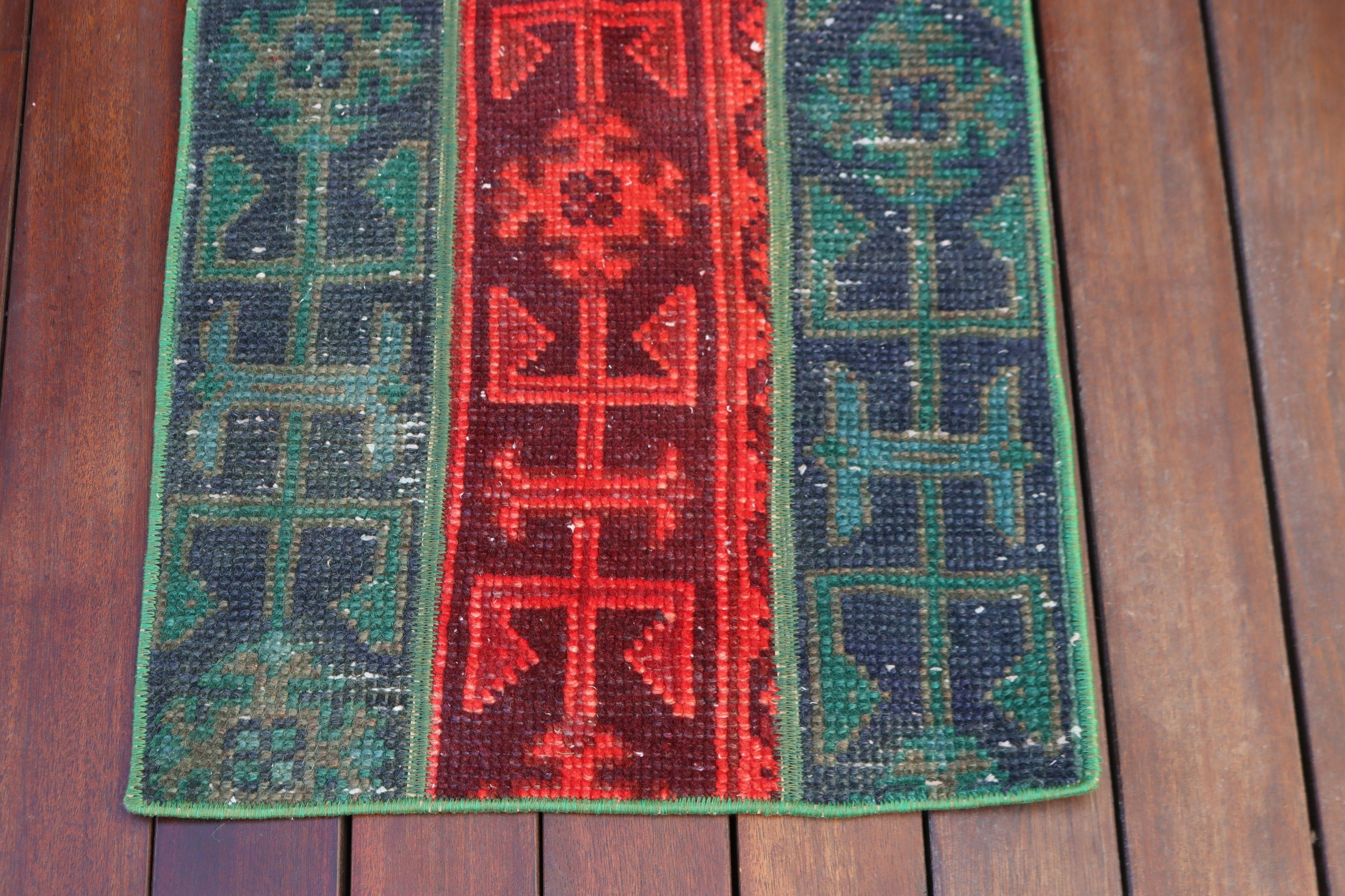 Küçük Boho Halılar, Modern Halılar, 1,5x3,6 ft Küçük Halı, Vintage Halılar, Kabile Halısı, El Dokuma Halı, Türk Halısı, Giriş Halıları, Yeşil Anadolu Halıları