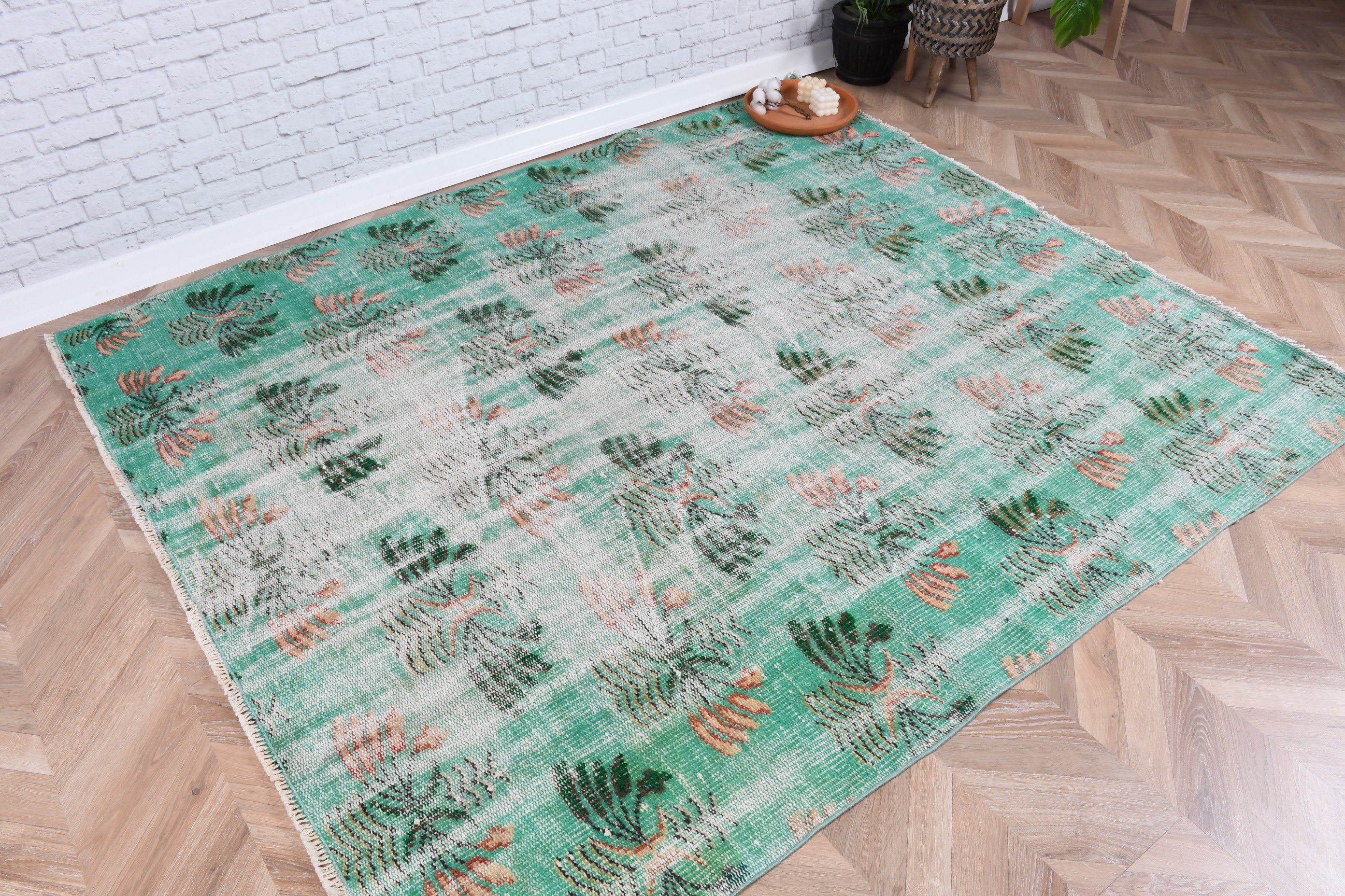 Wool Rugs, 5.5x6.4 ft Area Rug, Oriental Rugs, Boho Area Rugs, Turkish Rugs, Vintage Rug, Living Room Rugs, Green Anatolian Rugs, Floor Rug