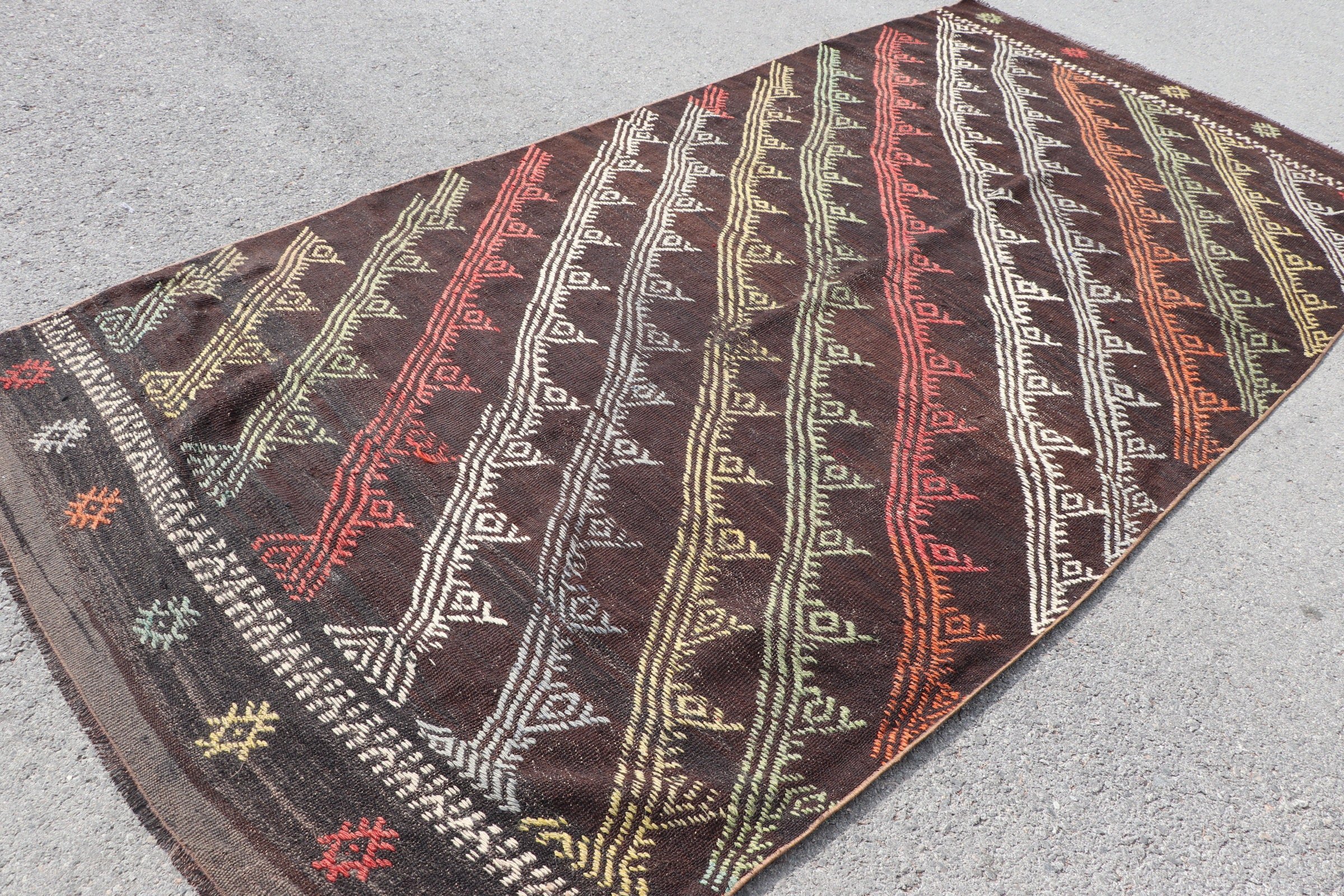 Kilim, Kahverengi Mutfak Halıları, Salon Halısı, 5.4x11.6 ft Büyük Halılar, Türk Halıları, Vintage Halı, Oryantal Halı, Fas Halısı, Yemek Odası Halısı