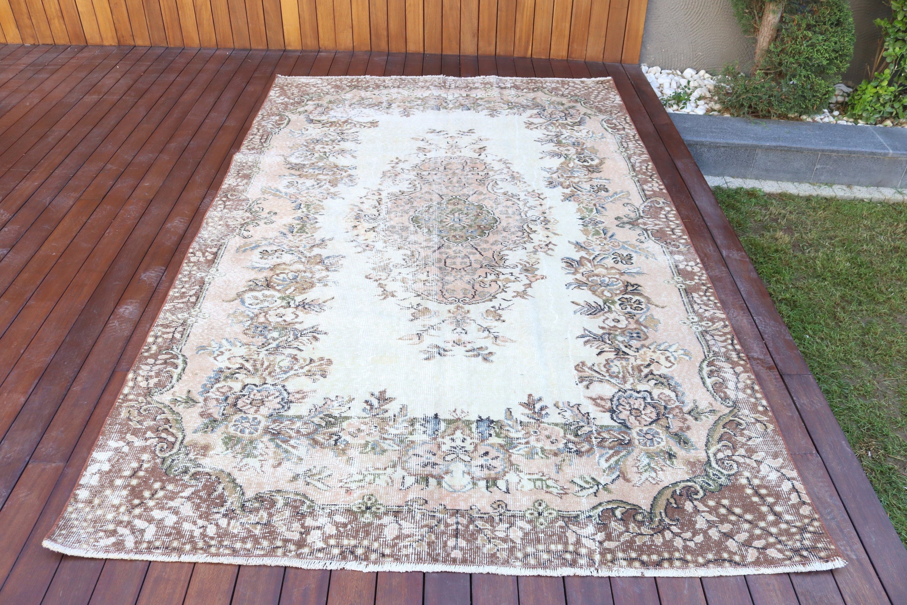 Nötr Halı, Vintage Halı, Lüks Halı, Yemek Odası Halıları, Türk Halıları, Bej Açıklama Halısı, 5.4x8.7 ft Büyük Halılar, Büyük Vintage Halı