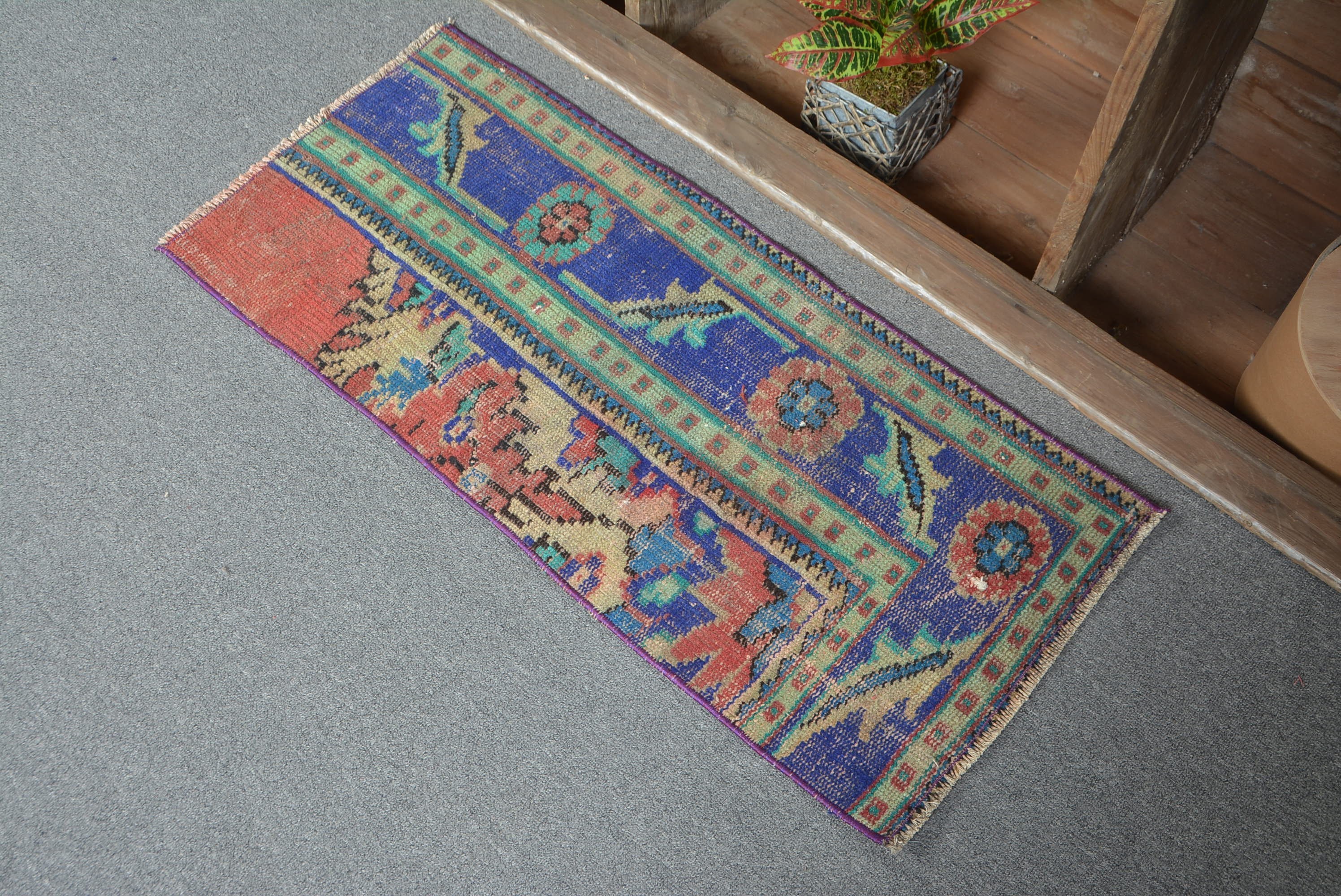 Wool Bath Mat Rugs, Rugs for Entry, Entry Rug, Colorful Rugs, 1.5x3.3 ft Small Rug, Car Mat Rug, Floor Rug, Vintage Rug, Turkish Rugs