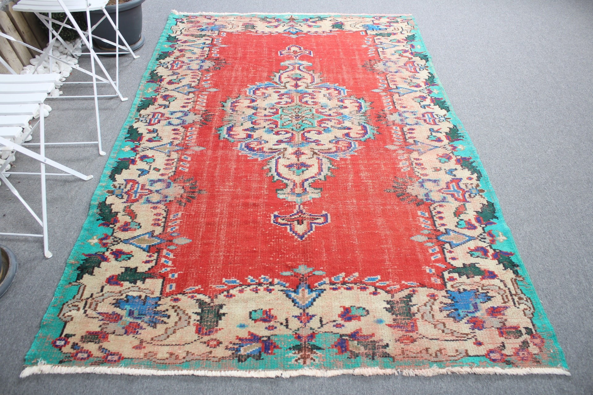 Vintage Halılar, Kırmızı Ev Dekor Halısı, Türk Halısı, 5.2x8.1 ft Büyük Halı, Doğal Halı, Oryantal Halı, Salon Halıları, Anadolu Halısı, Yemek Odası Halıları