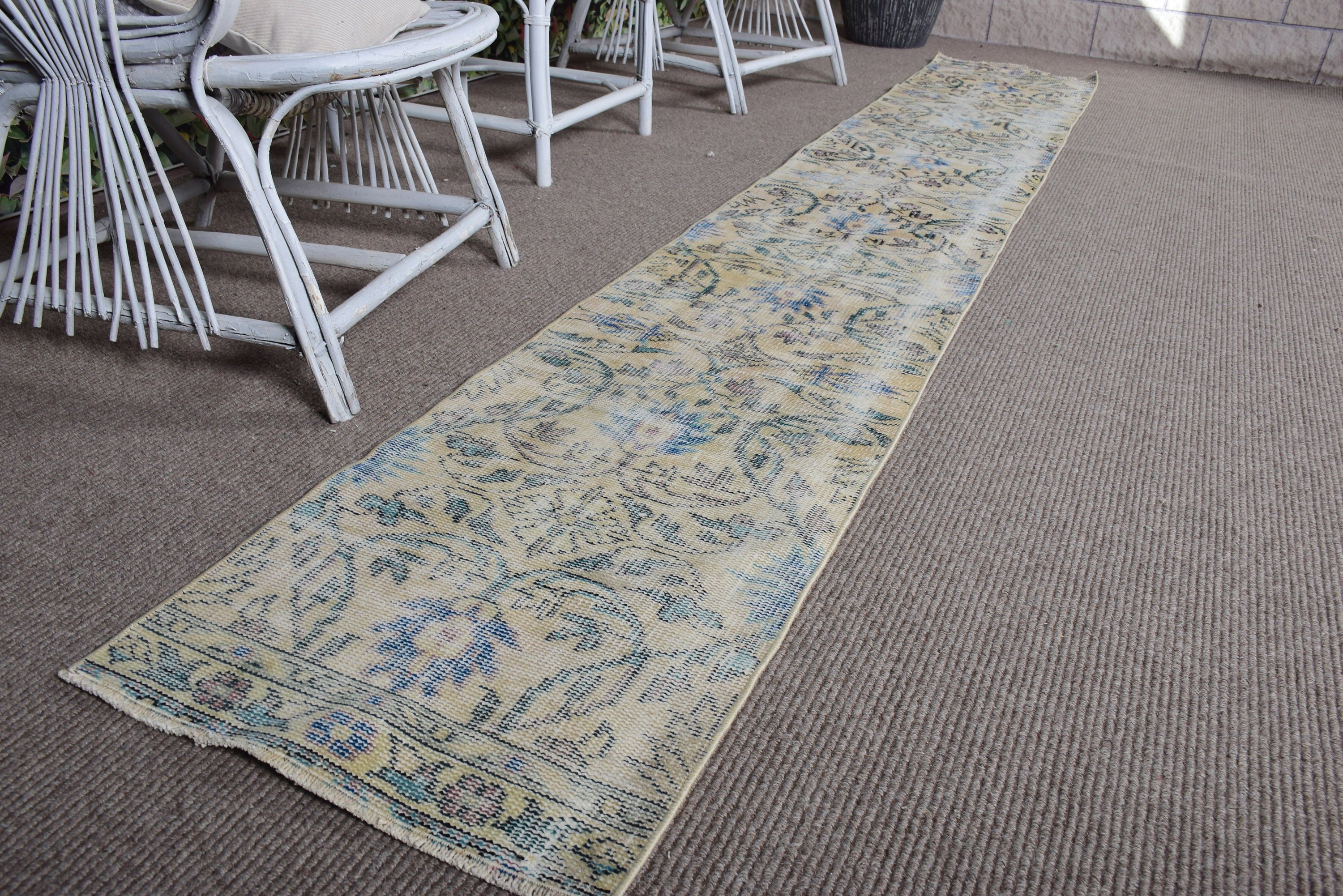 Nötr Halı, Koridor Halıları, Vintage Halılar, Bej Fas Halıları, Beni Ourain Runner Halısı, 1.6x10.8 ft Runner Halısı, Oryantal Halı, Türk Halıları