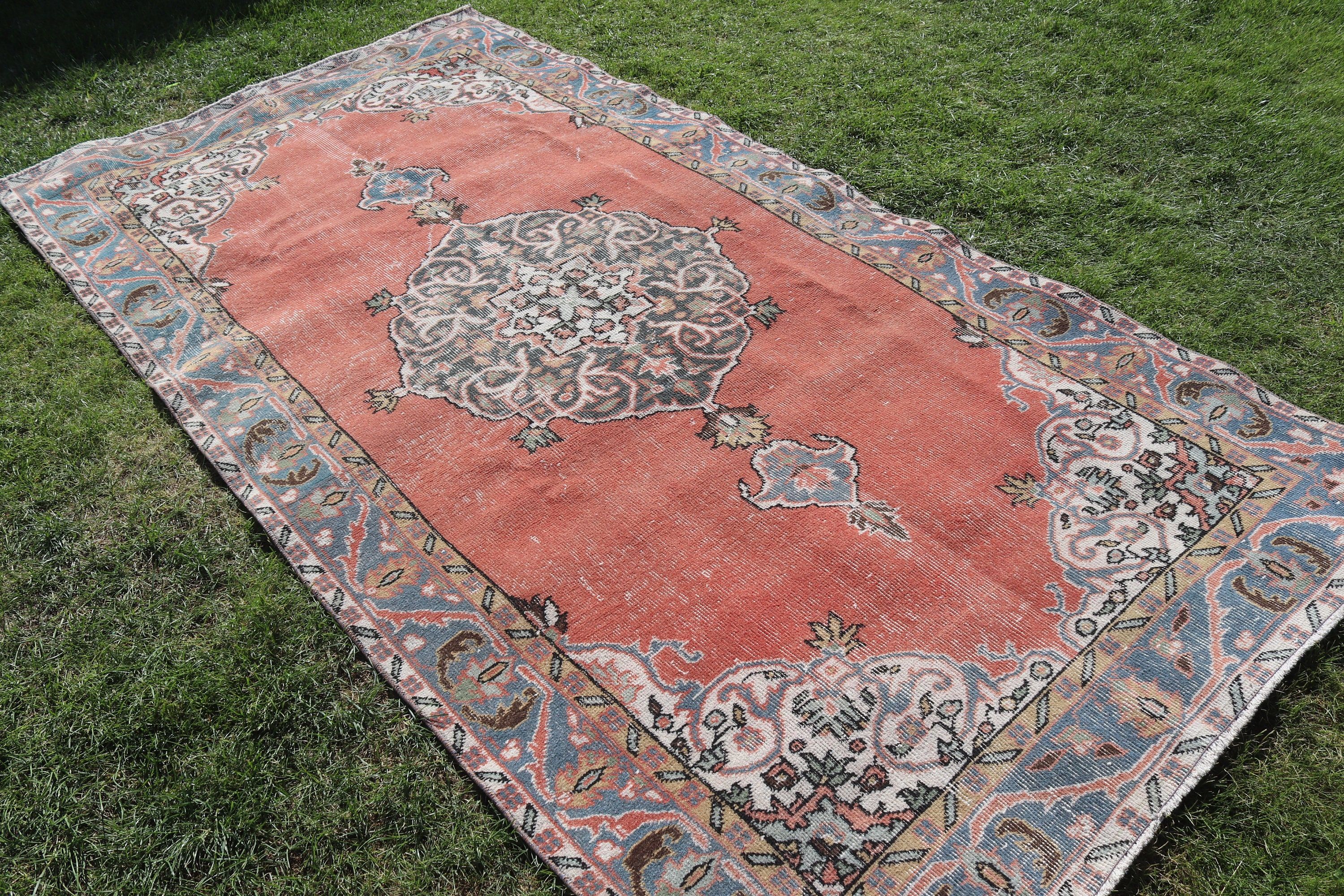 Vintage Rugs, Aztec Rugs, 4.7x9 ft Large Rugs, Boho Rugs, Turkish Rug, Salon Rug, Red Modern Rugs, Large Oushak Rugs