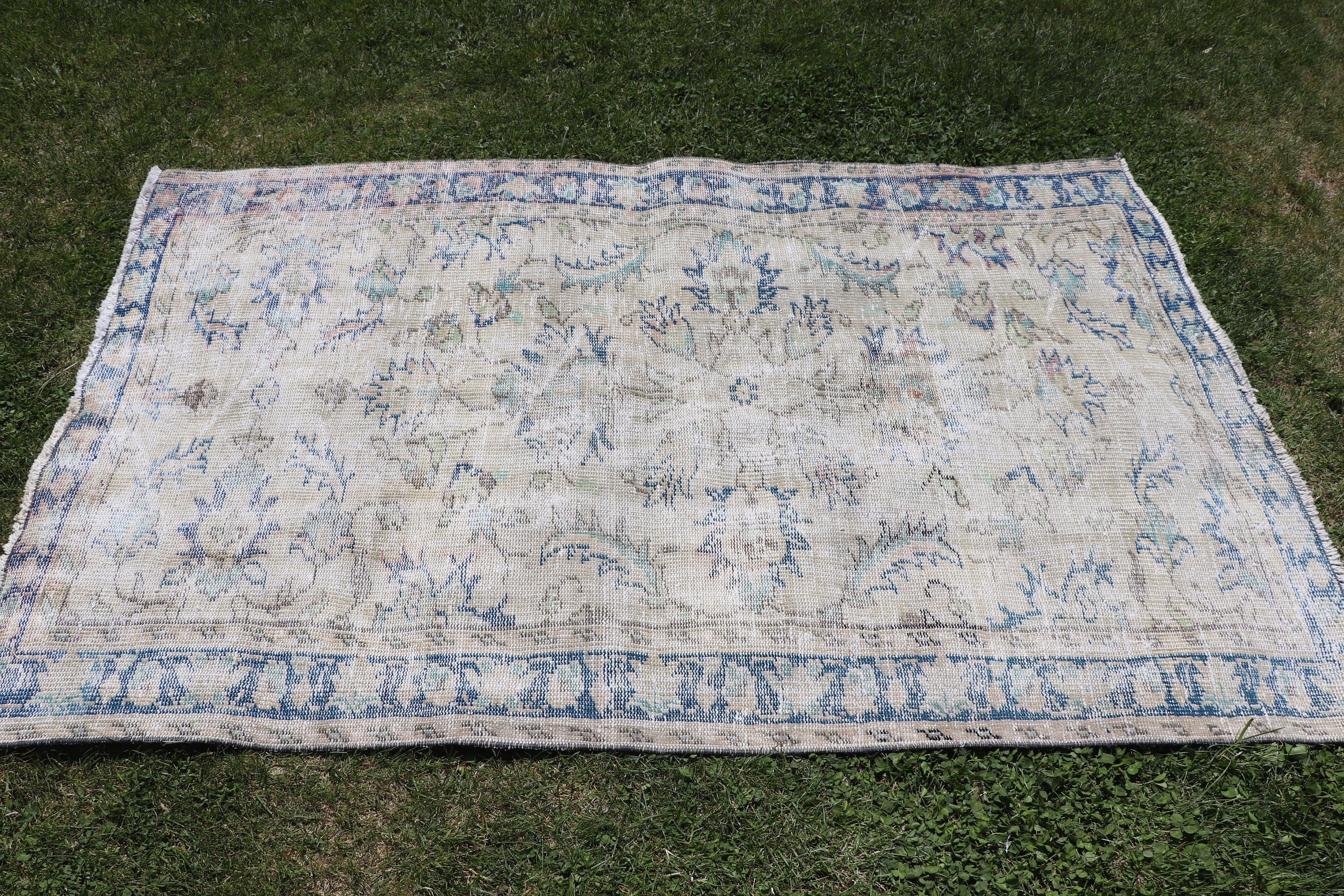 3.9x6 ft Accent Halılar, Yün Halı, Bej Modern Halılar, Boho Accent Halı, Lüks Halılar, Vintage Vurgulu Halılar, Türk Halıları, Vintage Halılar