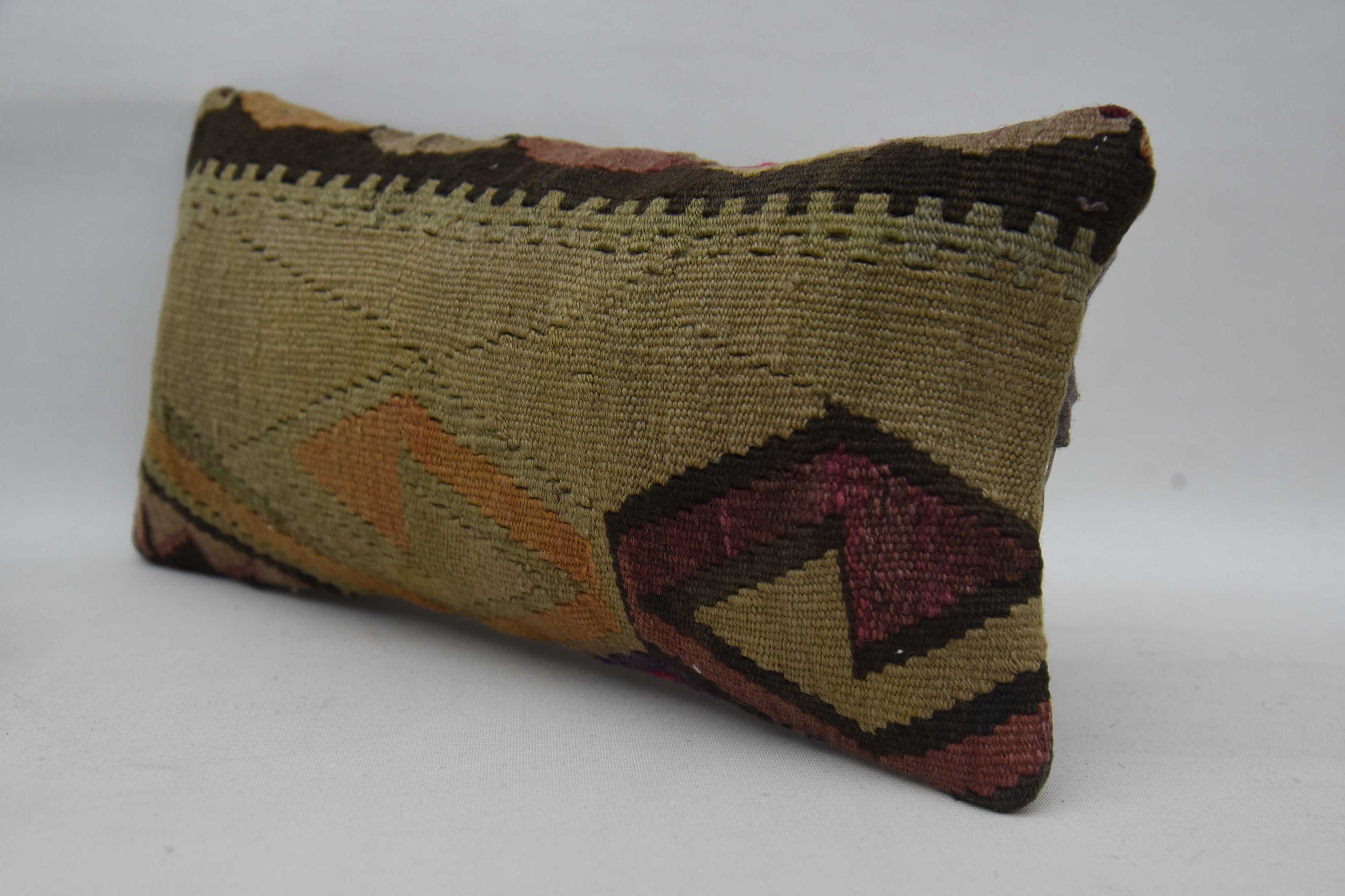 Yün Kilim Yastık Minder, El Yapımı Kırlent Kılıfı, 8"x16" Bej Yastık Sham, Vintage Yastık, Kanepe Yastık, Türk Yastık