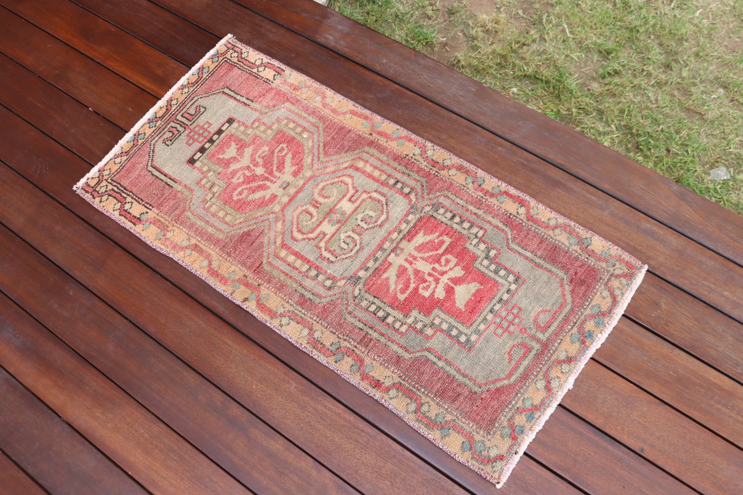 Vintage Halı, Kırmızı Boho Halı, Duvara Asılı Halı, Banyo Halıları, Paspas Halısı, Türk Halıları, 1.5x3 ft Küçük Halılar, El Dokuma Halılar, Boho Halılar