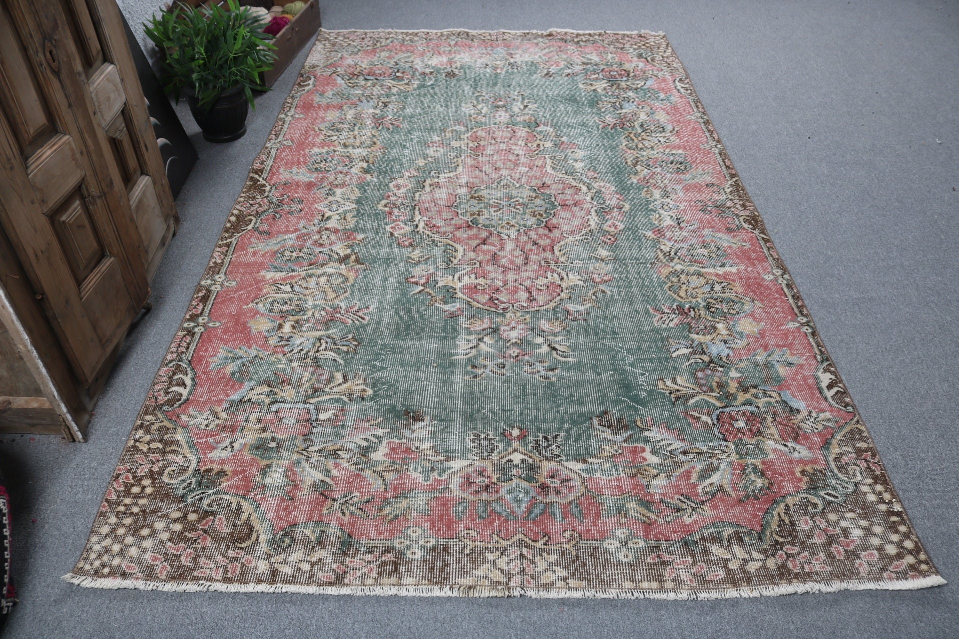 Yatak Odası Halıları, Pembe Geometrik Halılar, Geometrik Halı, Vintage Halı, 5.2x9 ft Büyük Halılar, Türk Halısı, Ev Dekorasyonu Halıları, Büyük Oushak Halısı