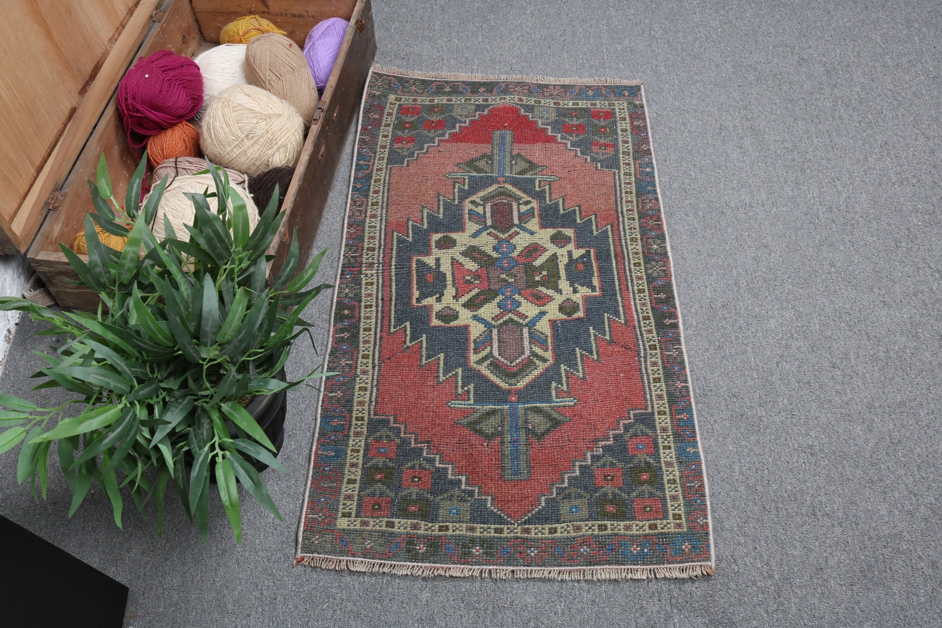 1.9x3.3 ft Küçük Halılar, Mavi Nötr Halı, Vintage Halı, Mutfak Halıları, Duvara Asılı Halılar, Fas Halıları, Geometrik Halı, Türk Halıları