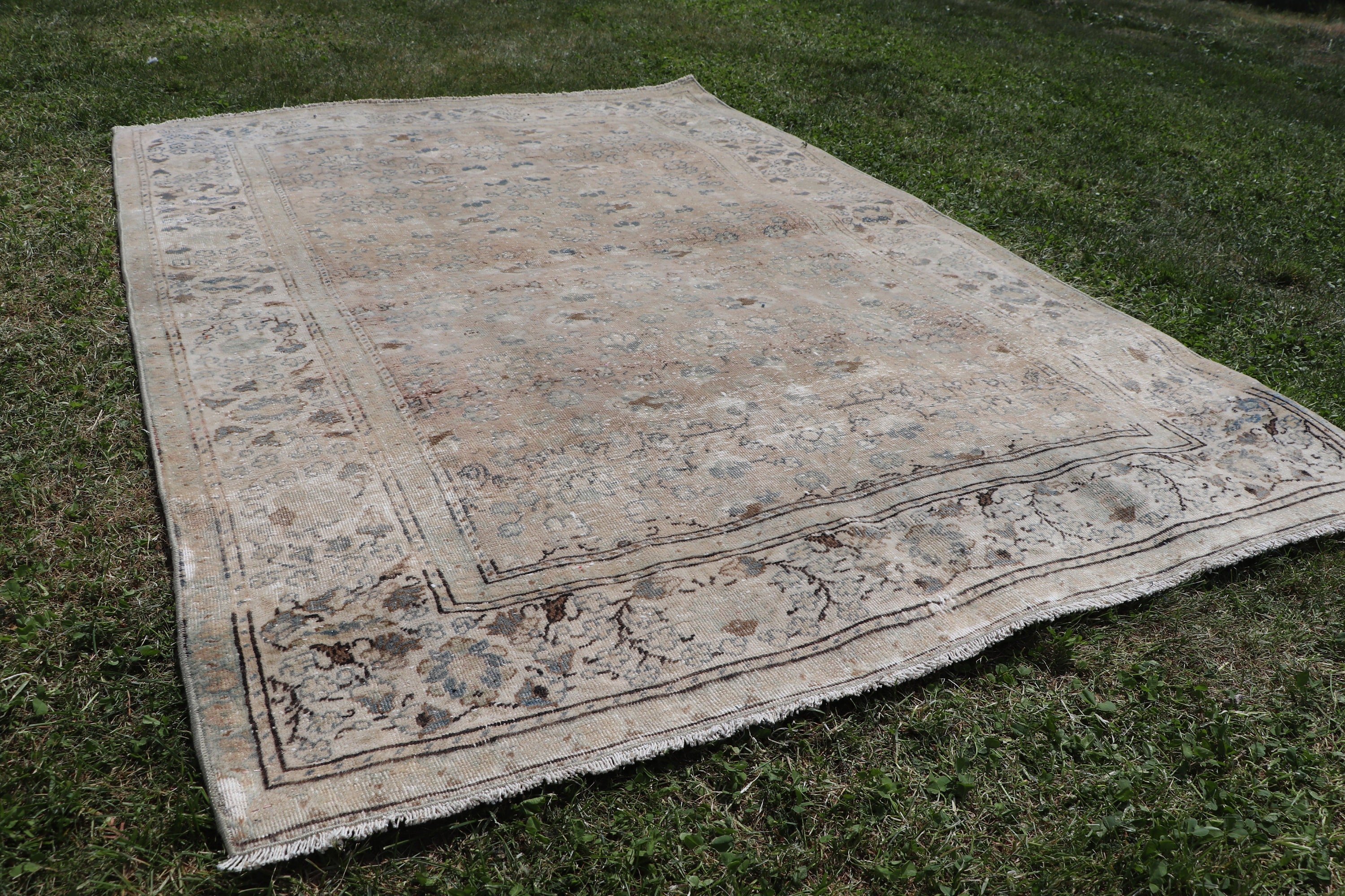 Giriş Halısı, Türk Halısı, Modern Halı, Vintage Halılar, Bej Oushak Halısı, Oryantal Halı, Vintage Vurgulu Halı, Yatak Odası Halıları, 3,7x5,3 ft Accent Halıları