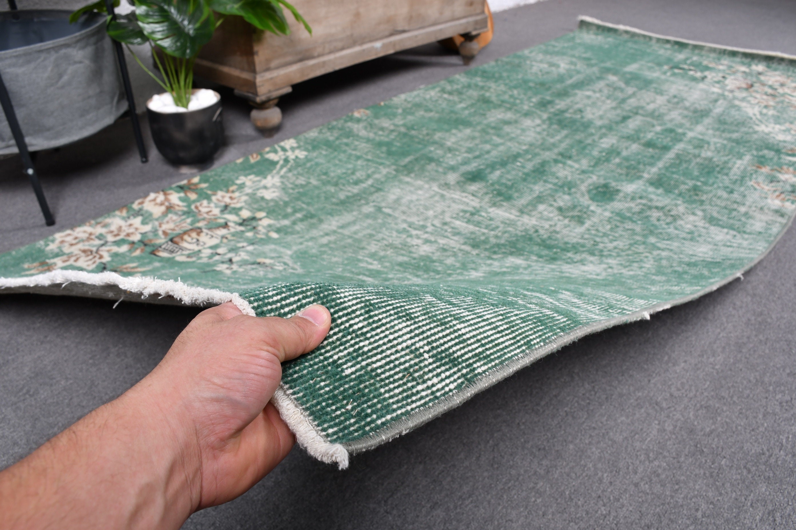 Yatak Odası Halısı, Yatak Odası Halıları, Eski Halı, Çocuk Halıları, Türk Halısı, Vintage Halılar, 3.8x8.9 ft Alan Halısı, Yeşil Fas Halısı